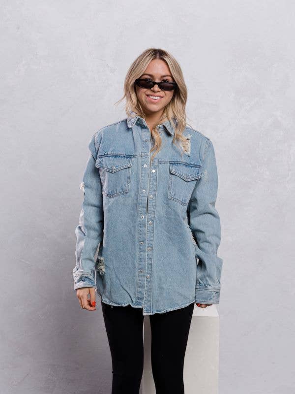 Trio Urban - Long Denim Jacket - Blue