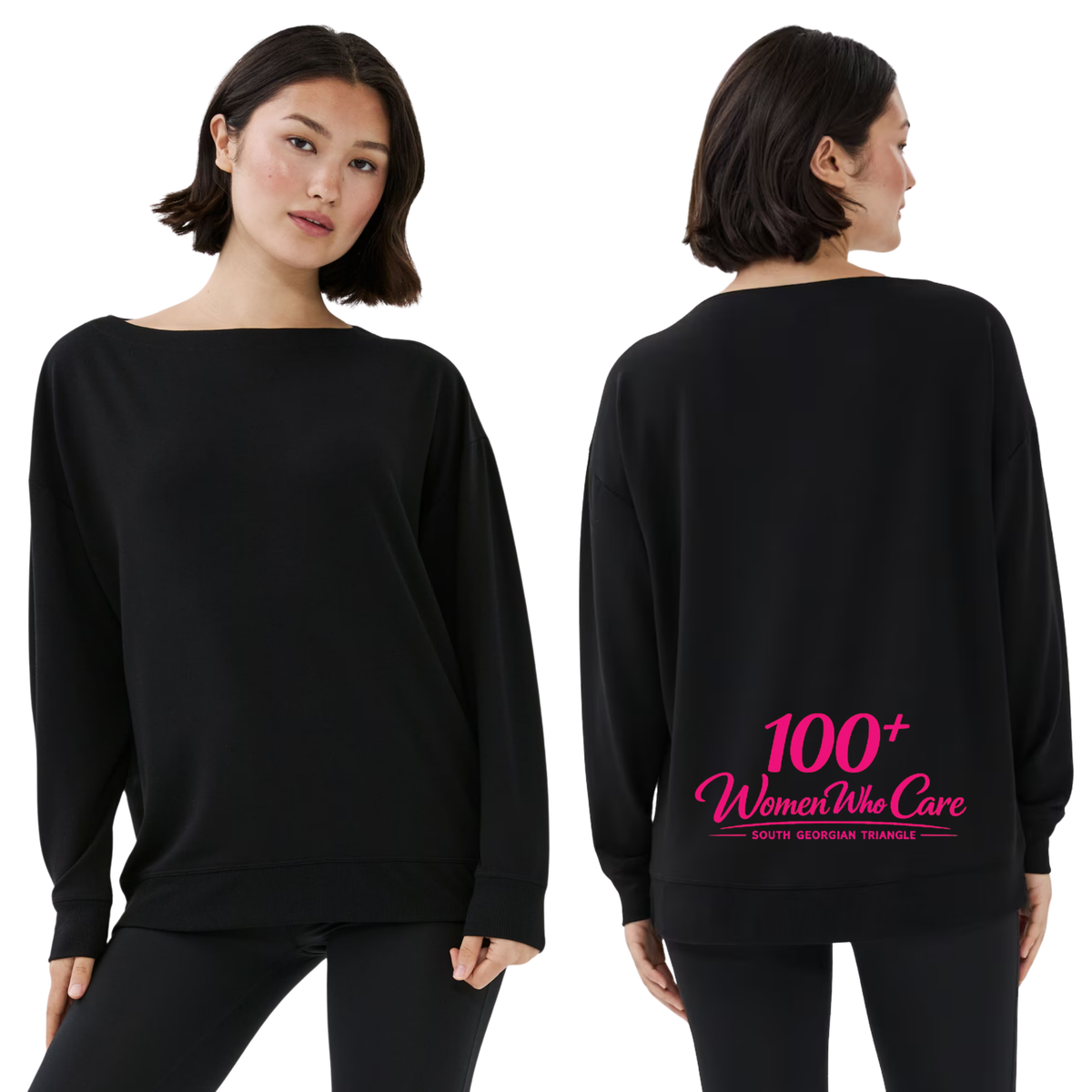 100+ Women Who Care South Georgian Triangle Black Active Boat Neck Sweater