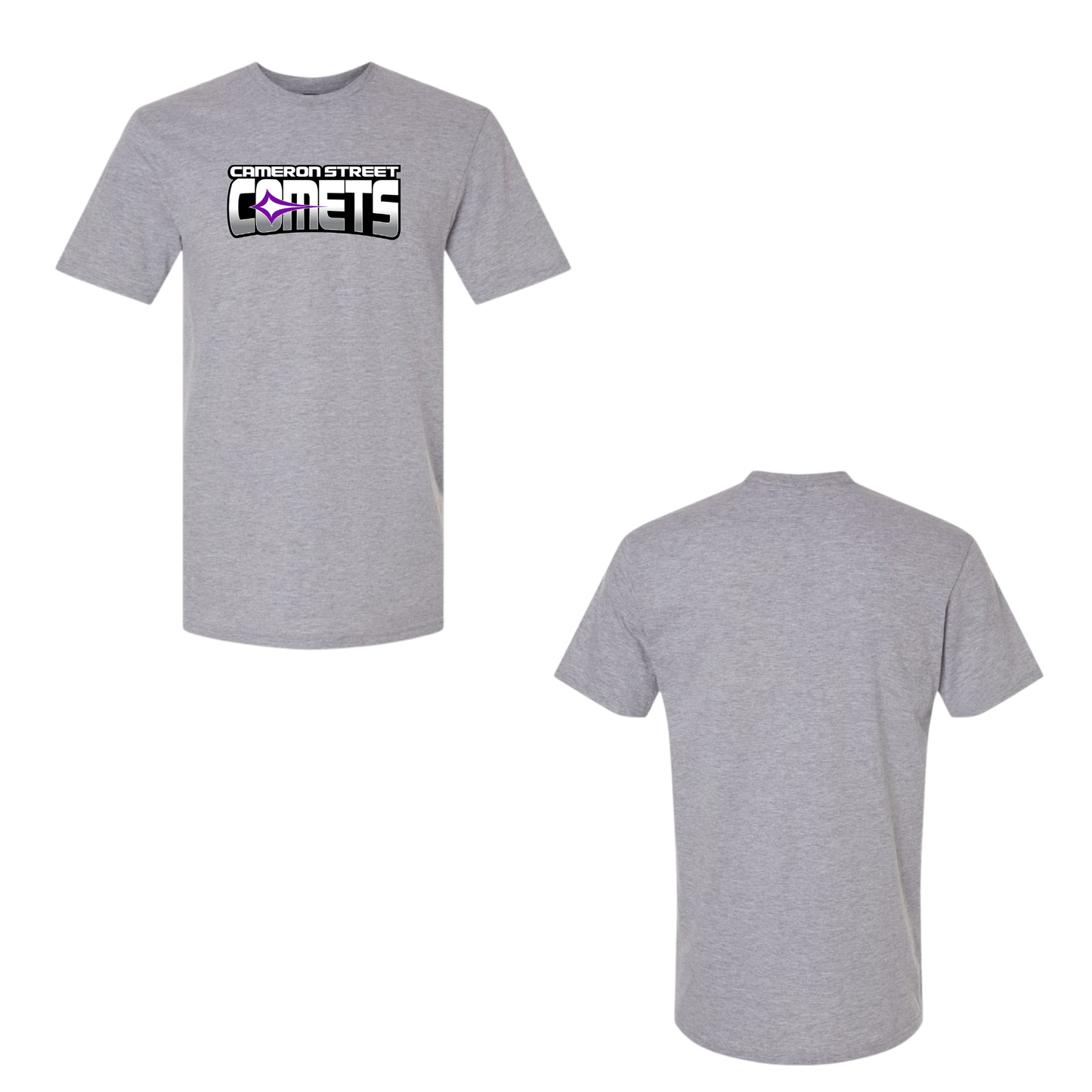 Cameron Street Comets Crewneck Tee - Grey / Large Purple Logo