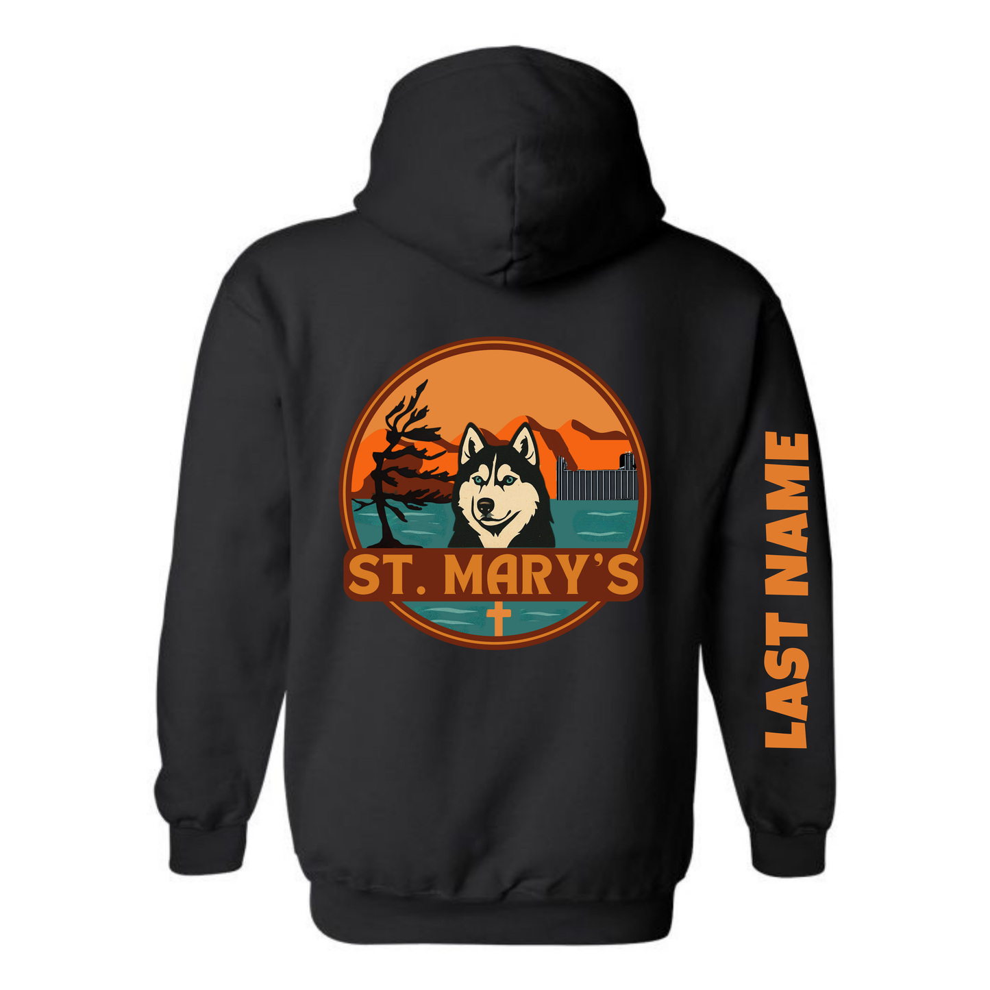 Adult Personalized St. Mary's Oversize Logo Hooded Sweatshirt - Black
