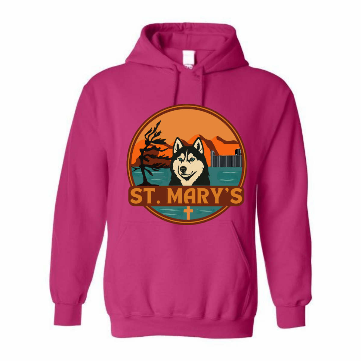 Kindness Collection Adult Personalized St. Mary's Oversize Logo Hooded Sweatshirt - Heliconia