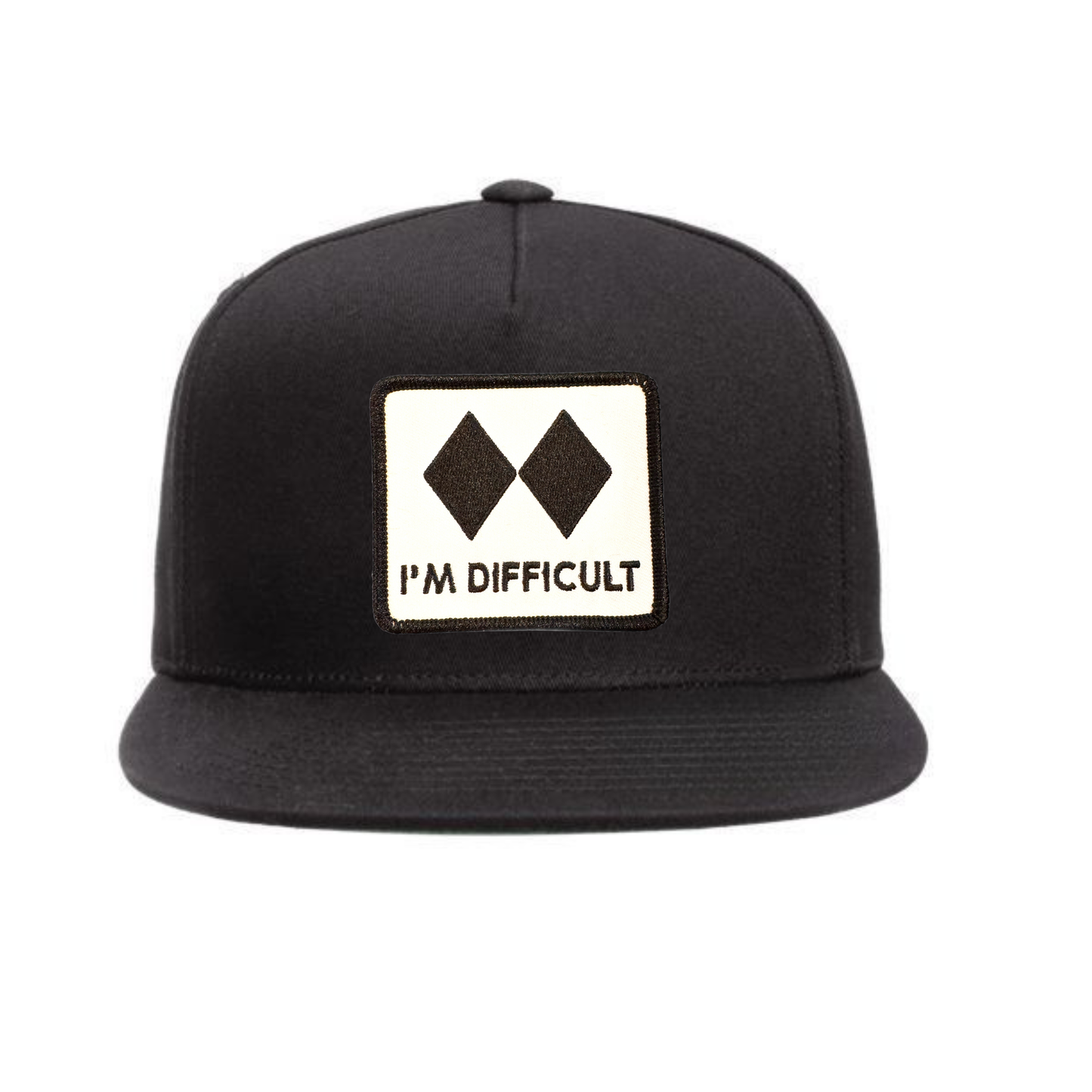I'M DIFFICULT Patch Five-panel Flat-Bill Hat - Black / Black