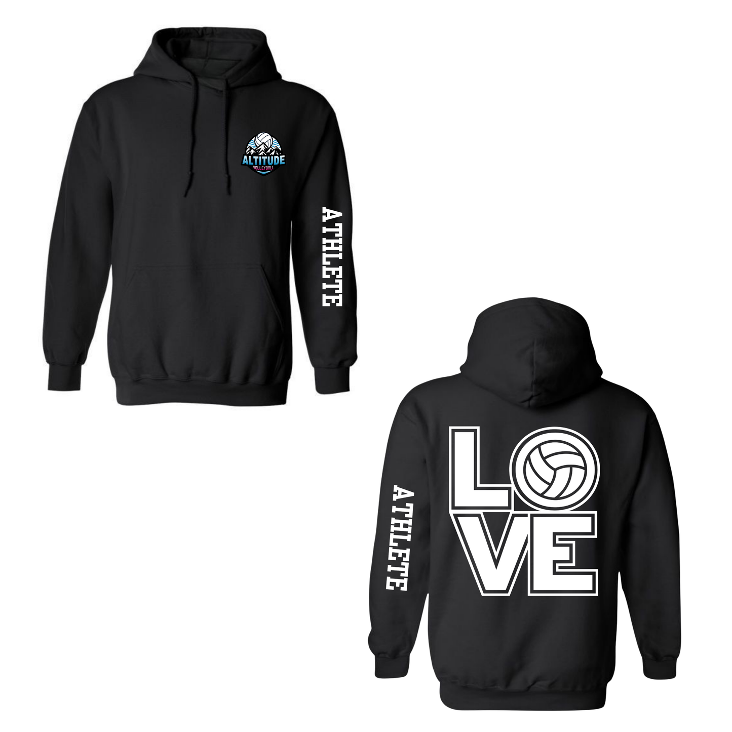 Altitude Personalized Volleyball LOVE Hooded Sweatshirt - Black (Youth & Adult)