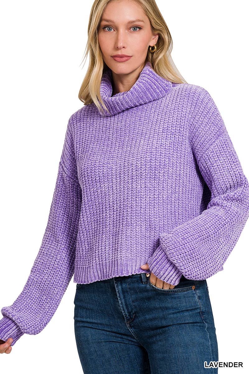 Chenille Turtleneck Sweater - Lavender