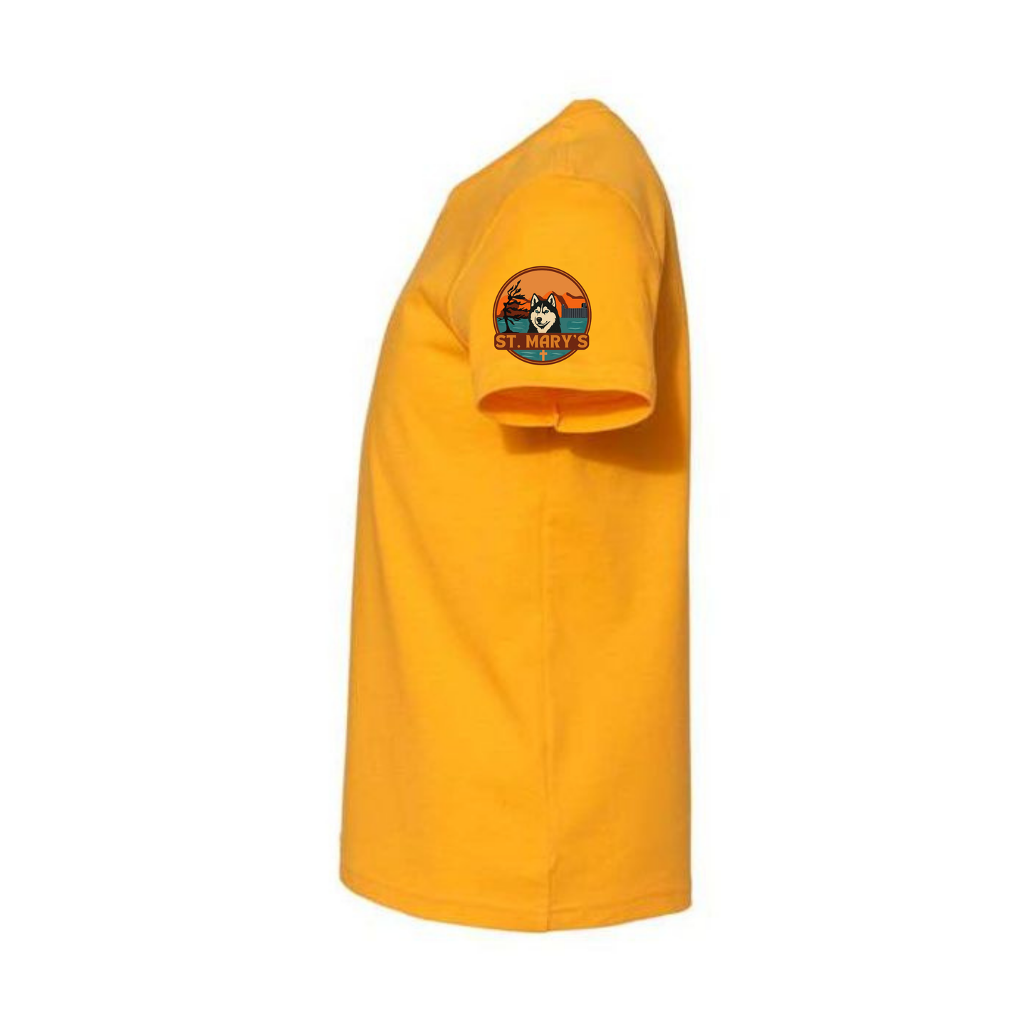 St. Mary's Maroon Script / Mini Sleeve Logo Tee - Gold