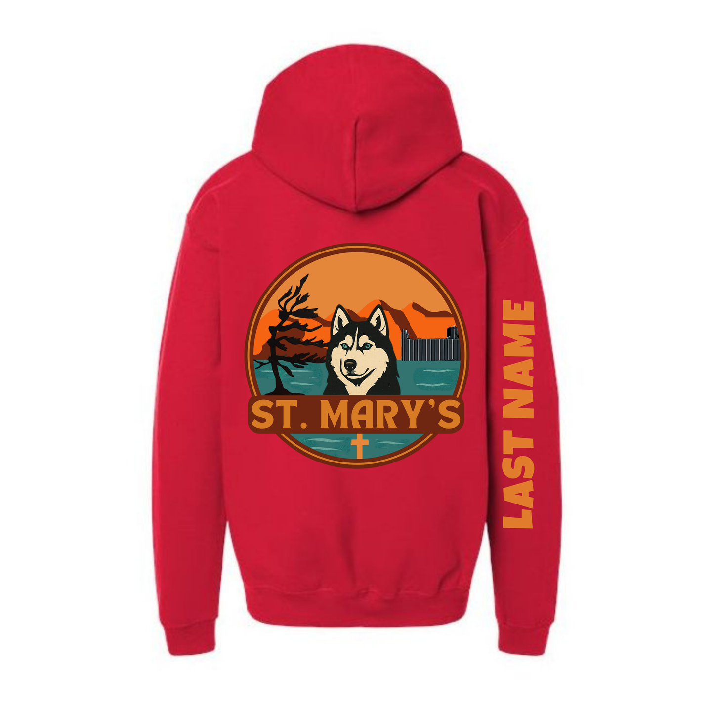 House Fire Adult Personalized St. Mary's Oversize Logo Hooded Sweatshirt - Red