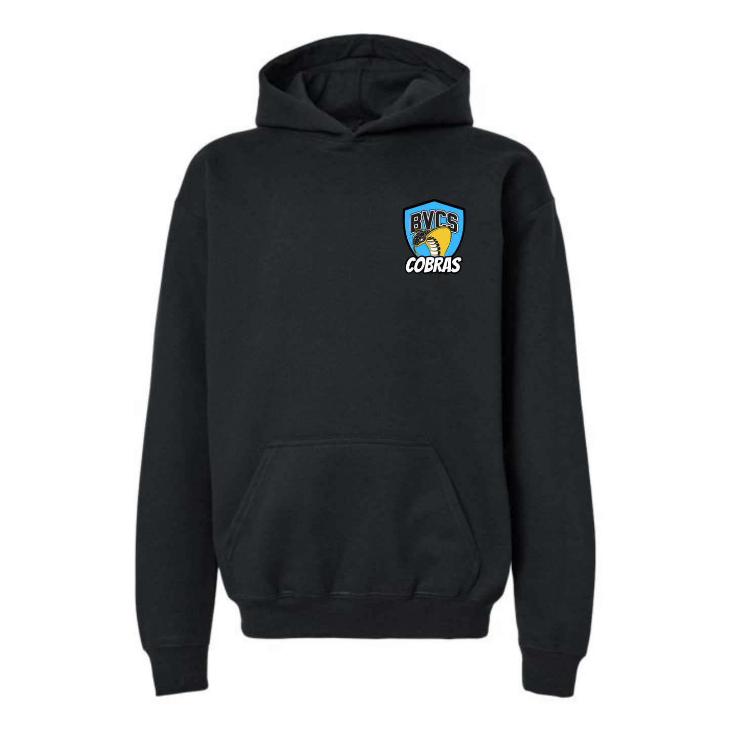 Youth Personalized BVCS Blue Neon Cobra Hooded Sweatshirt - Black