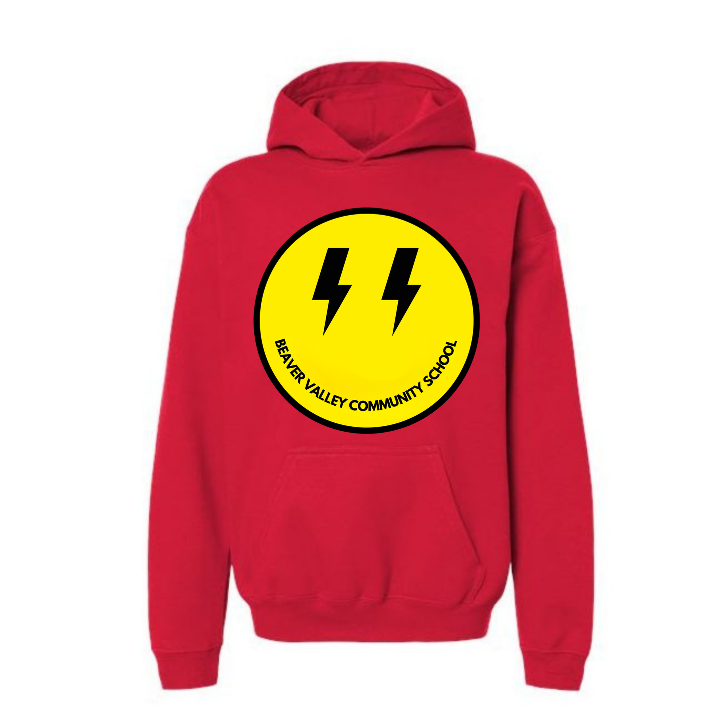 Youth Personalized BVCS Oversize Bolt Smile Hooded Sweatshirt - Red