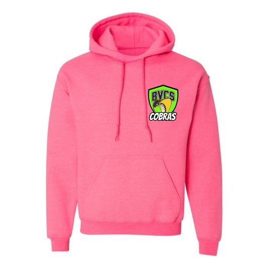 Adult Personalized BVCS Neon Green Cobra Hooded Sweatshirt - Safety Pink