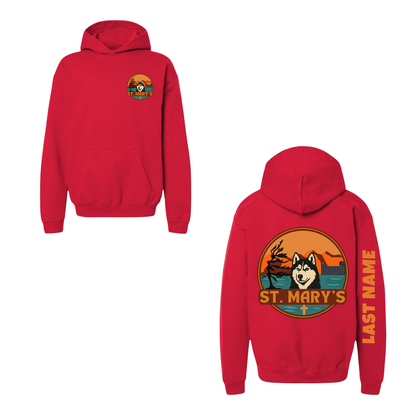 House Fire Adult Personalized St. Mary's Oversize Logo Hooded Sweatshirt - Red
