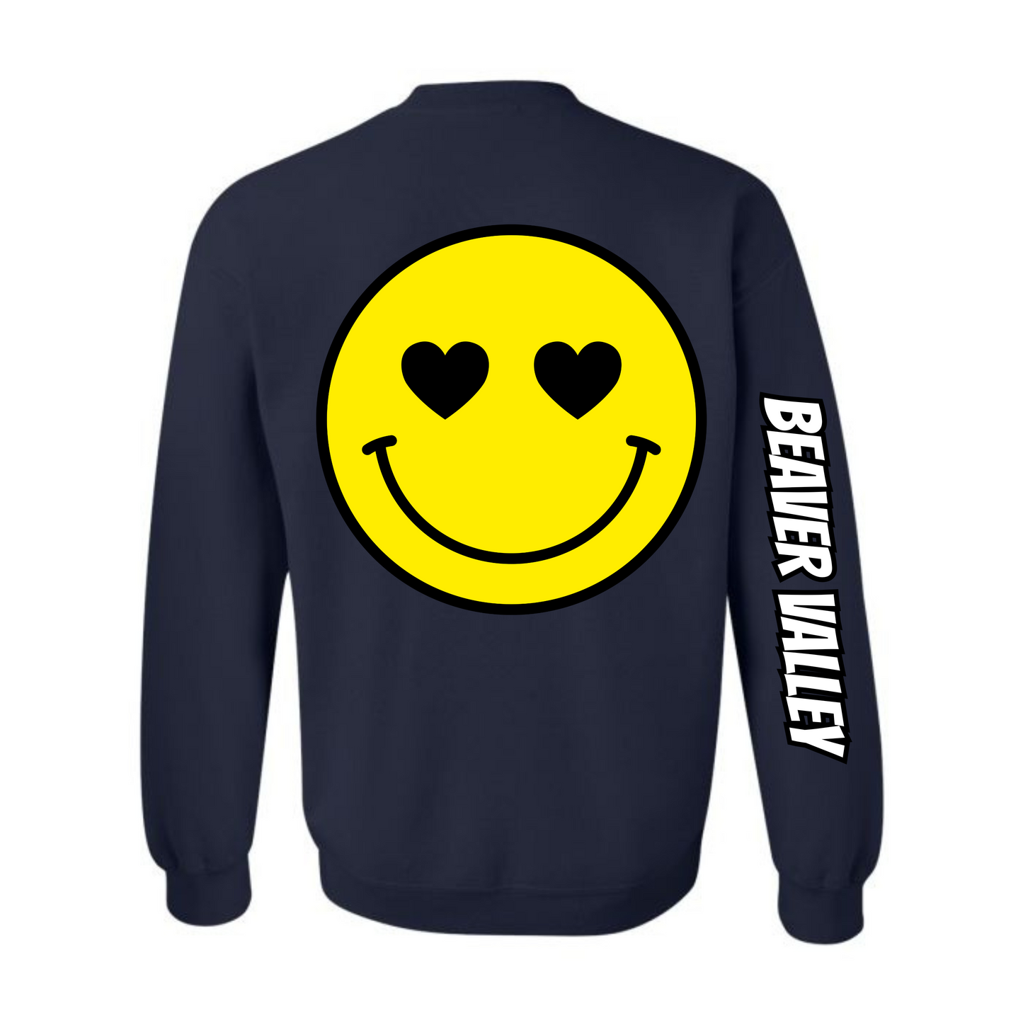 BVCS Crewneck Sweatshirt - Oversize Heart Smile / Monochrome Graffiti Sleeve - Navy