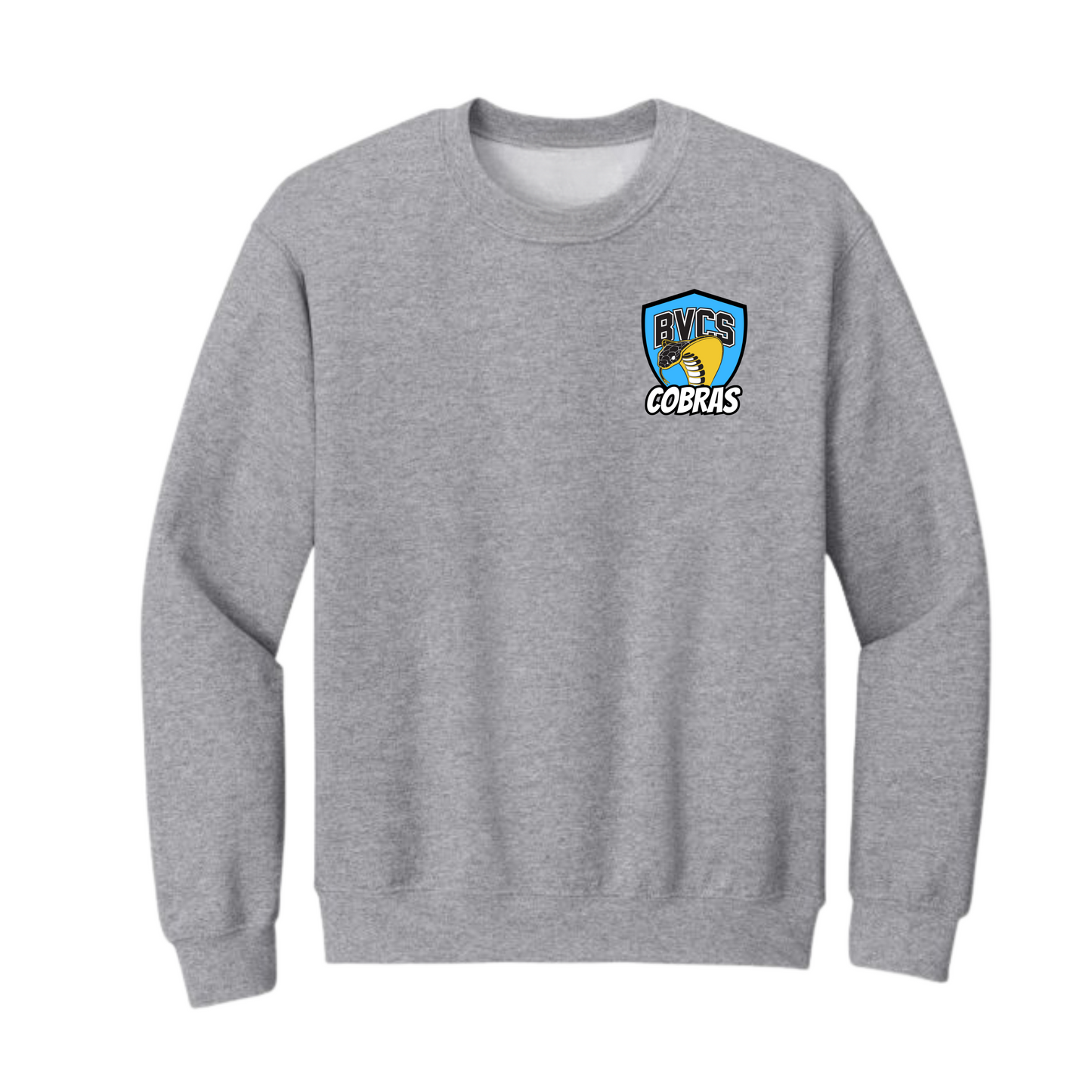 BVCS Crewneck Sweatshirt - Neon Blue Cobra Crests - Grey