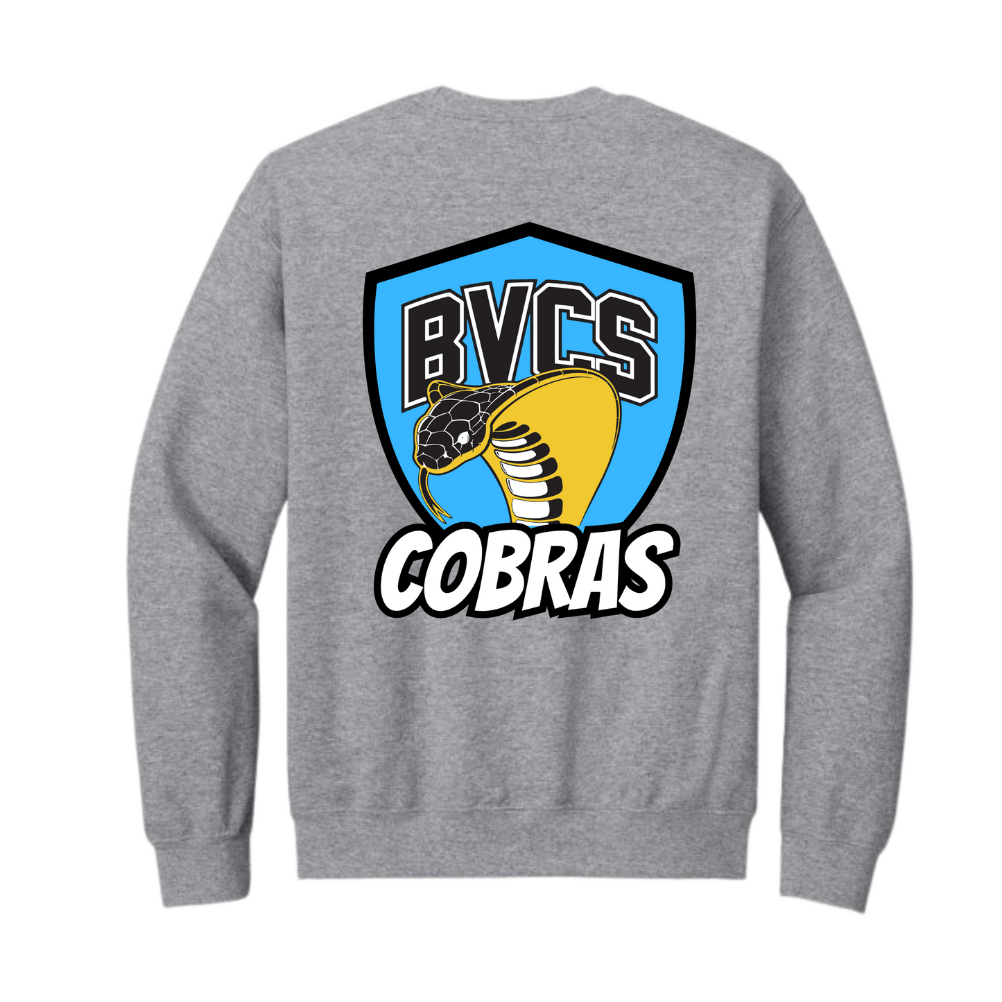 BVCS Crewneck Sweatshirt - Neon Blue Cobra Crests - Grey