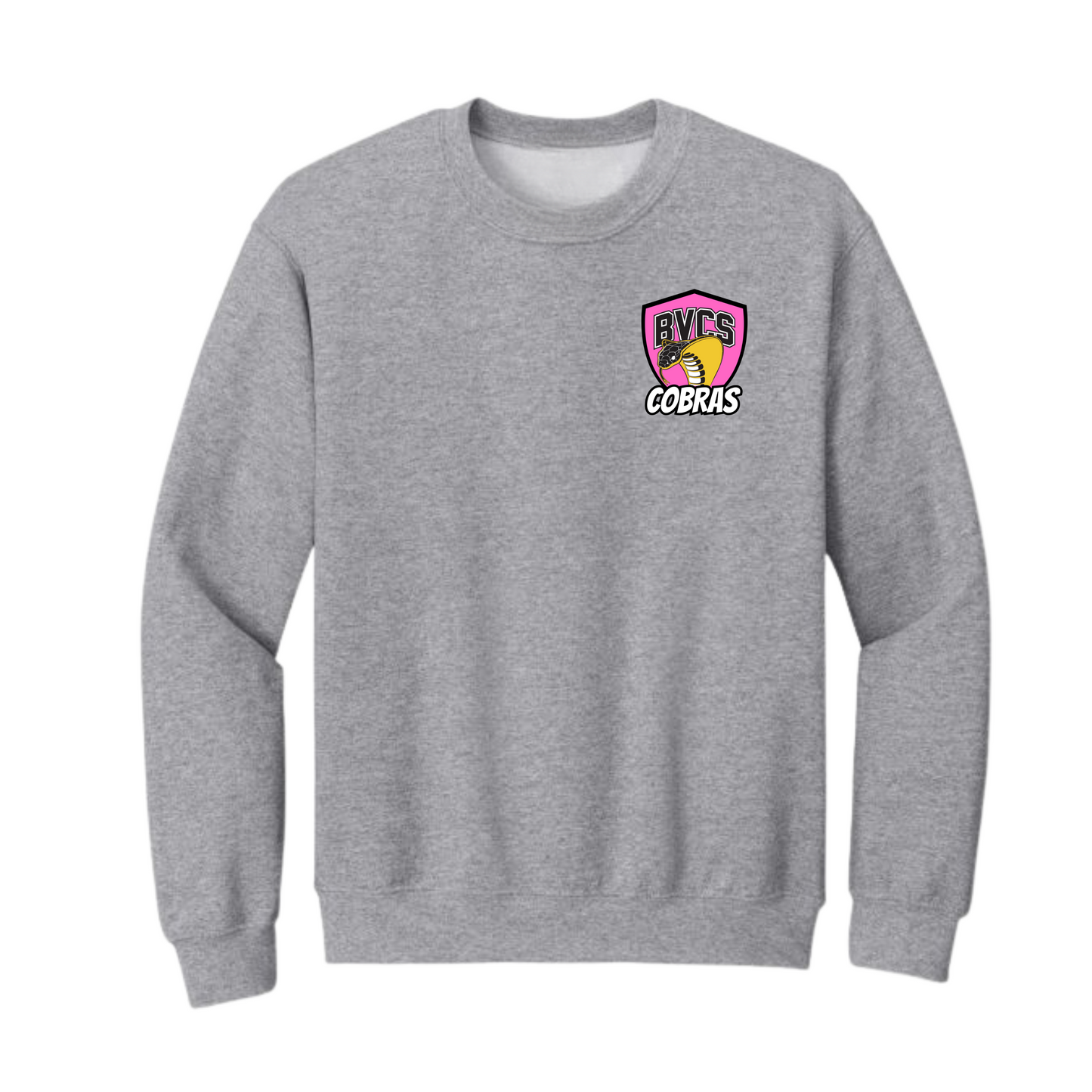BVCS Crewneck Sweatshirt - Neon Pink Cobra Crests - Grey