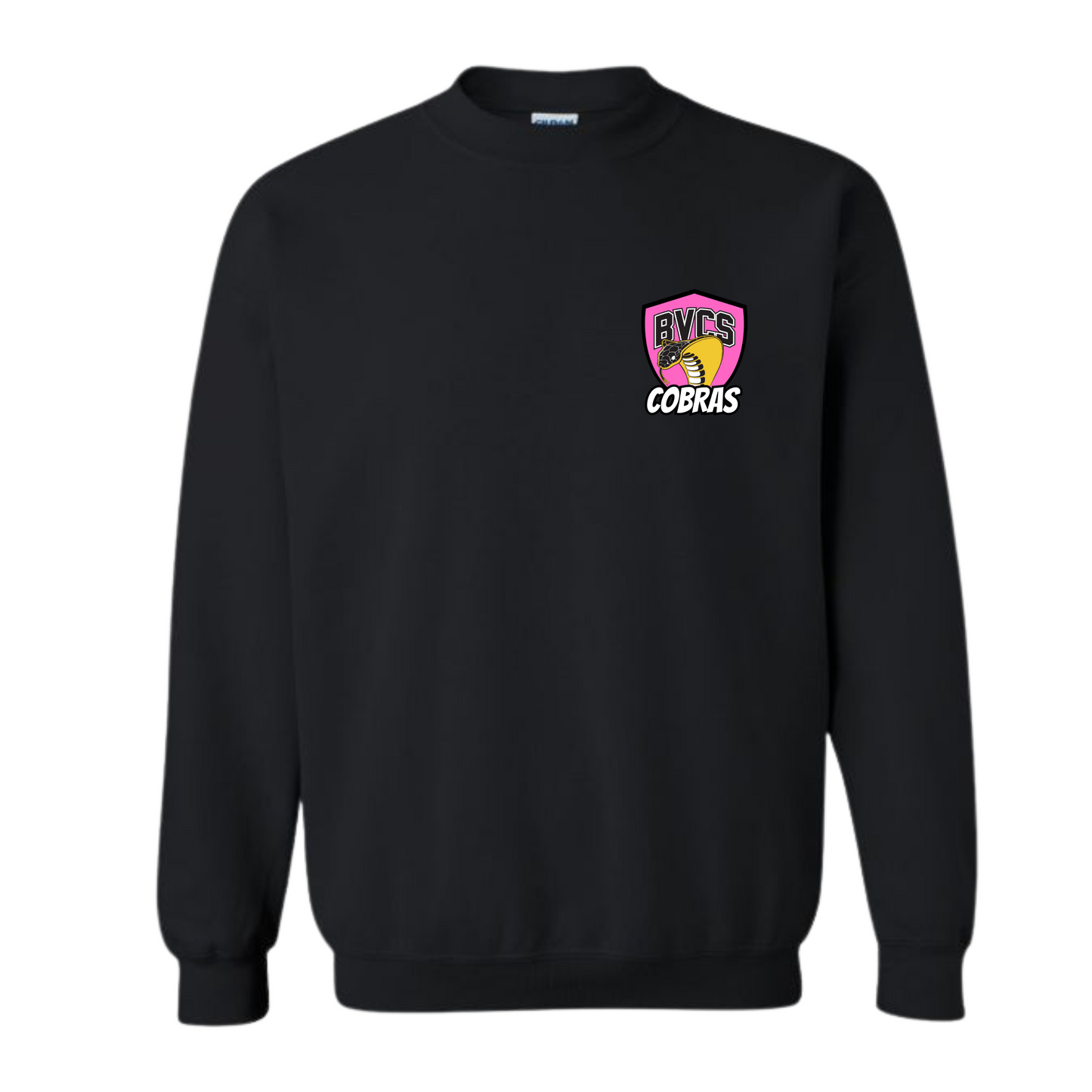 BVCS Crewneck Sweatshirt - Neon Pink Cobra Crests - Black