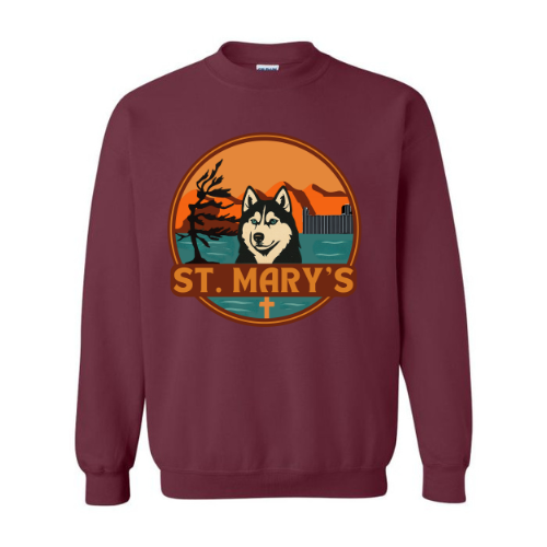 House Red St. Mary's Crewneck Sweatshirt - Oversize Logo - Maroon