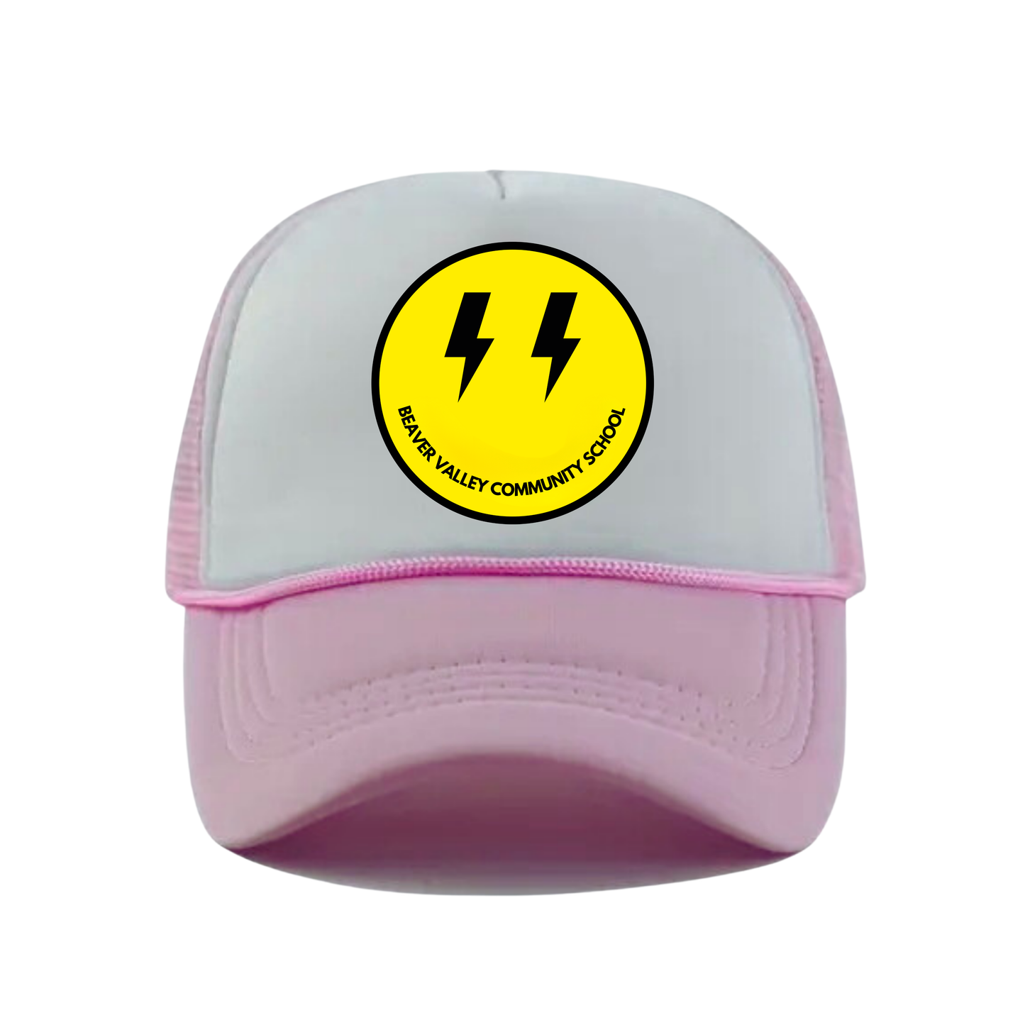 BVCS Bolt Smile Snapback Hat - Pastel Pink / White