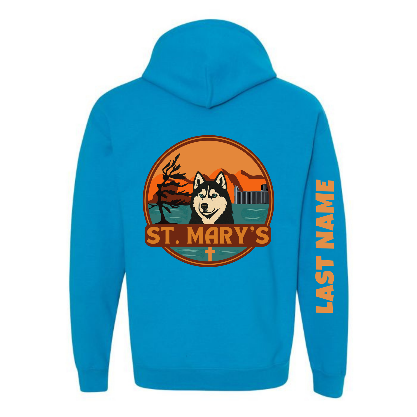 House Water Adult Personalized St. Mary's Oversize Logo Hooded Sweatshirt - Sapphire