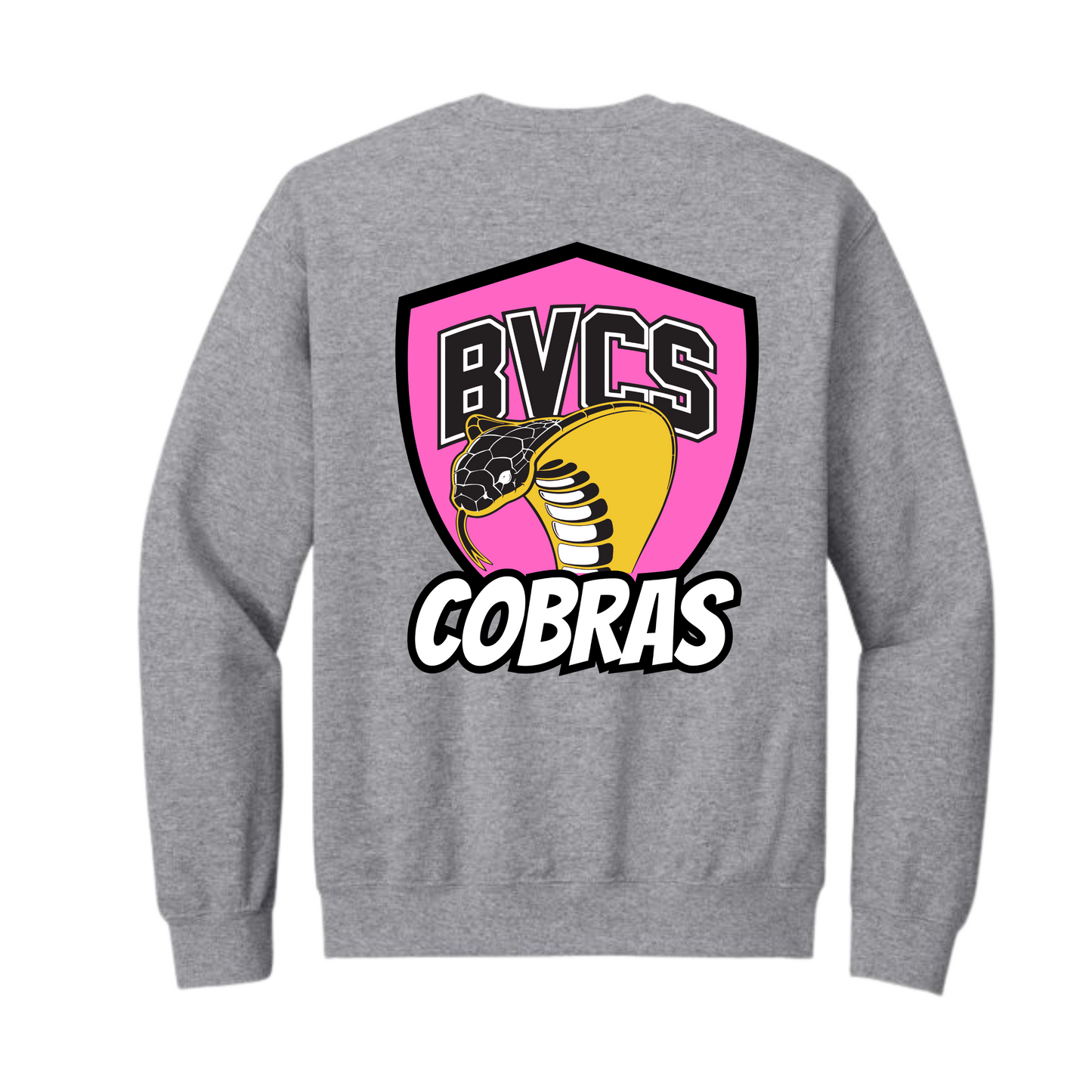 BVCS Crewneck Sweatshirt - Neon Pink Cobra Crests - Grey