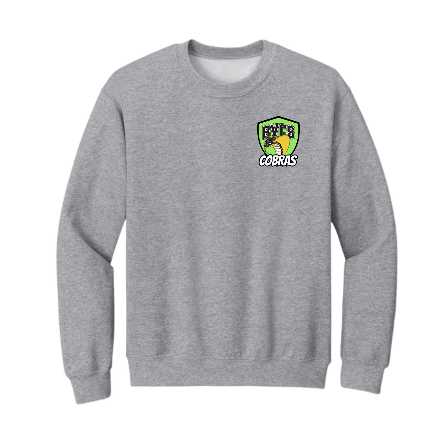 BVCS Crewneck Sweatshirt - Neon Green Cobra Crests - Grey