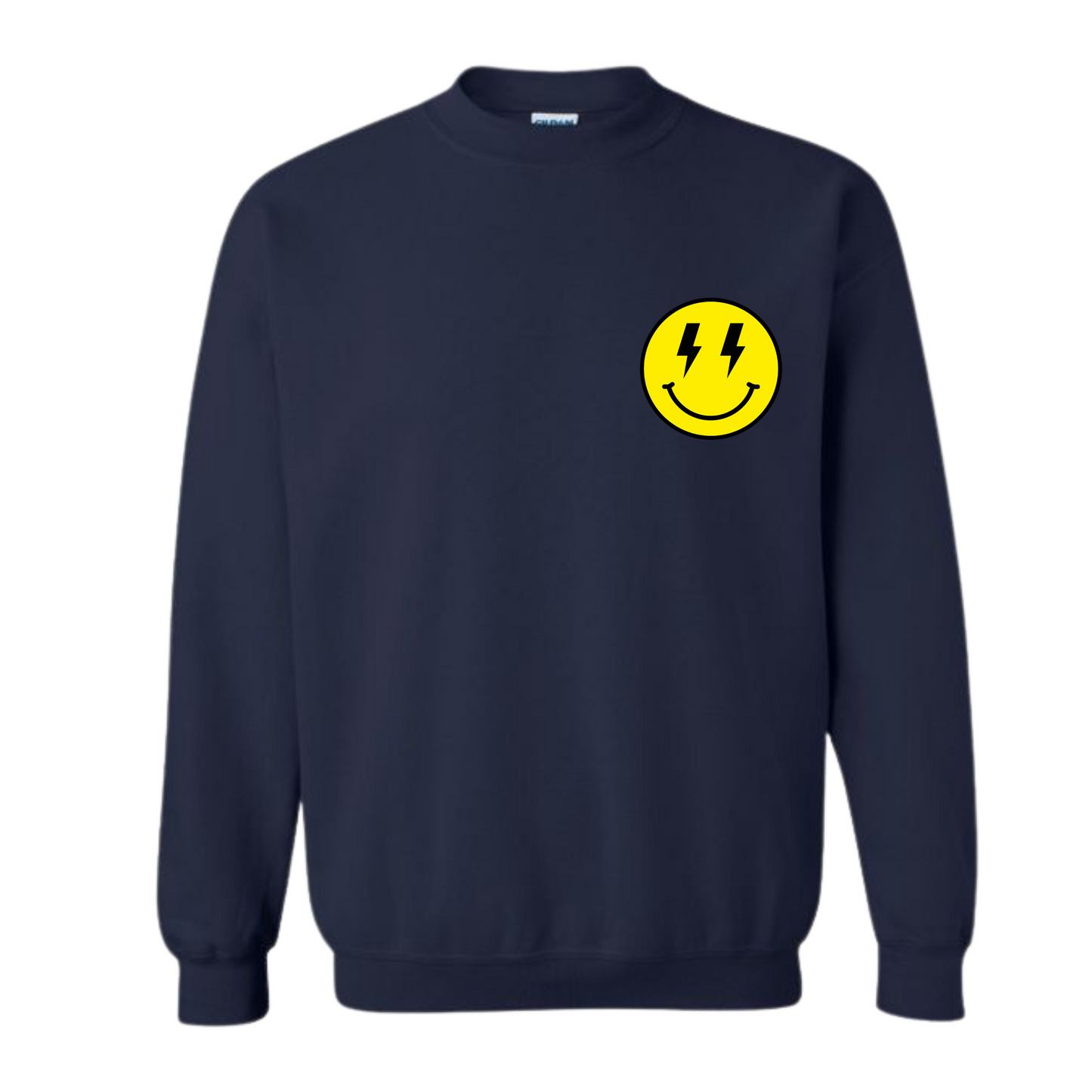 BVCS Crewneck Sweatshirt - Oversize Bolt Smile / Monochrome Graffiti Sleeve - Navy