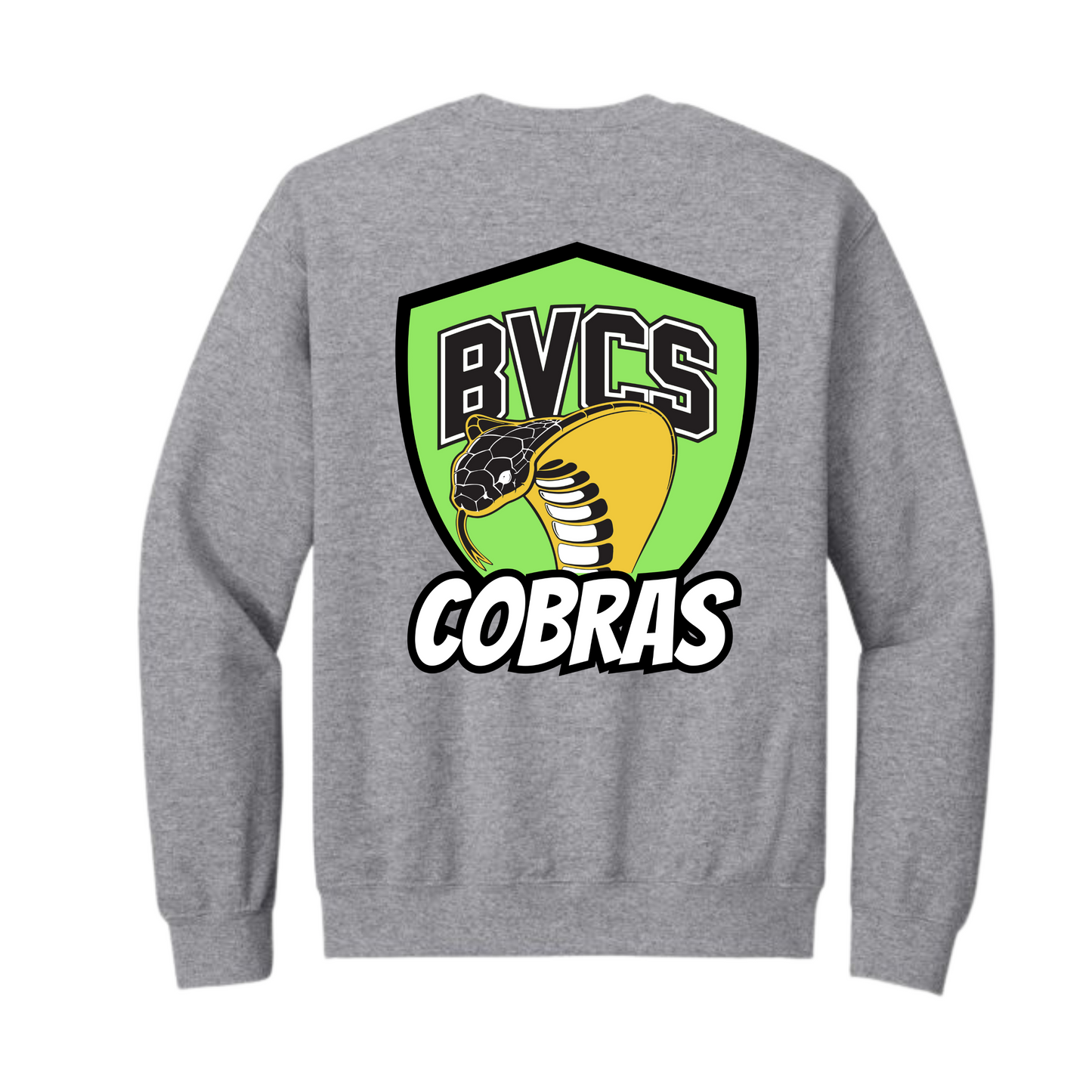 BVCS Crewneck Sweatshirt - Neon Green Cobra Crests - Grey