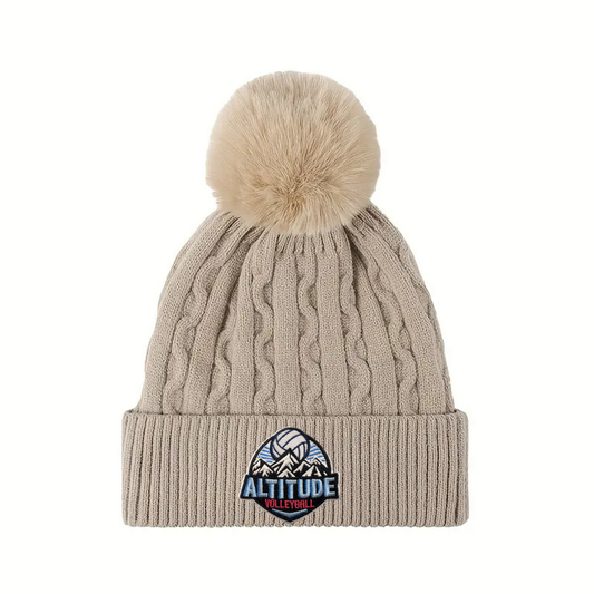 Altitude Volleyball Cable Knit Pom Pom Hat - Khaki