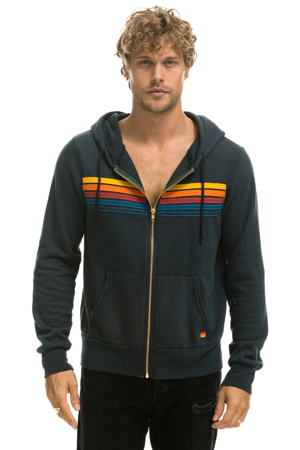 Adult 5 Stripe Zip Hoodie - Charcoal