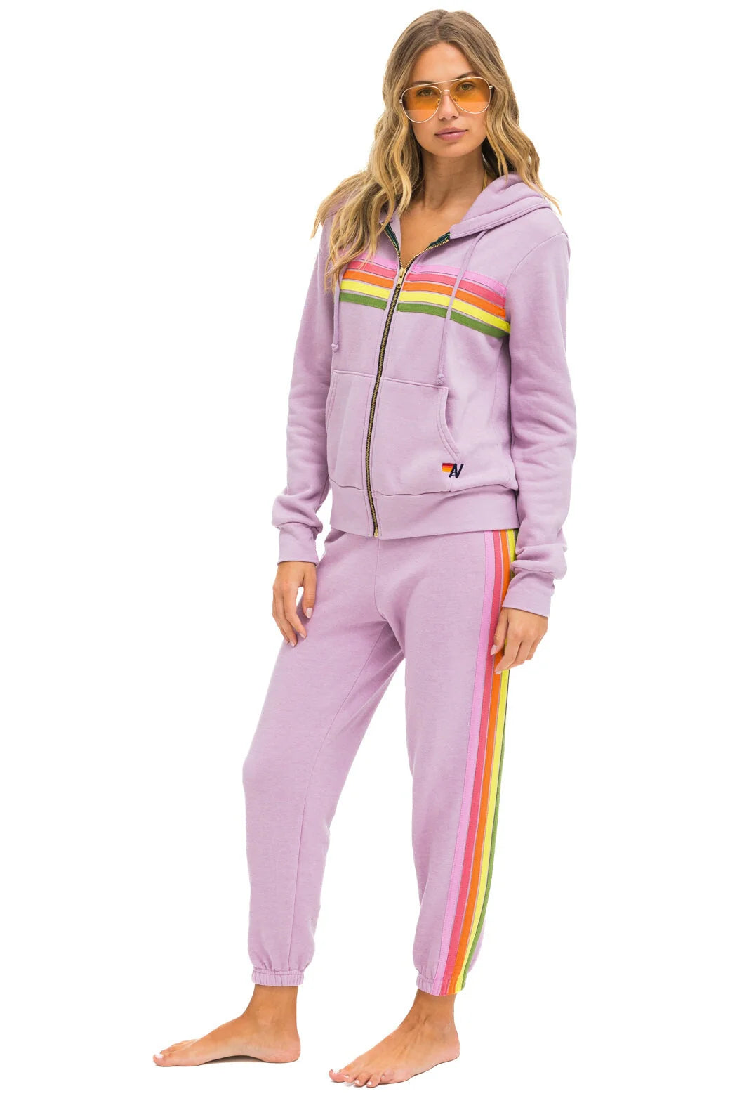Aviator Nation - Women's 5 Stripe Sweatpants - Mauve/Pink/Green