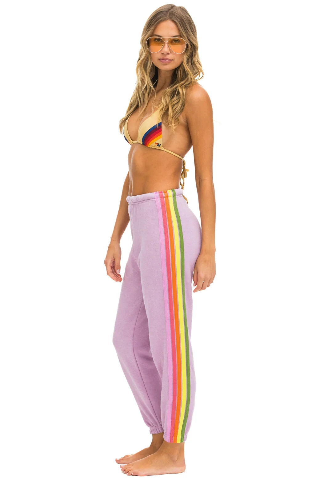 Aviator Nation - Women's 5 Stripe Sweatpants - Mauve/Pink/Green