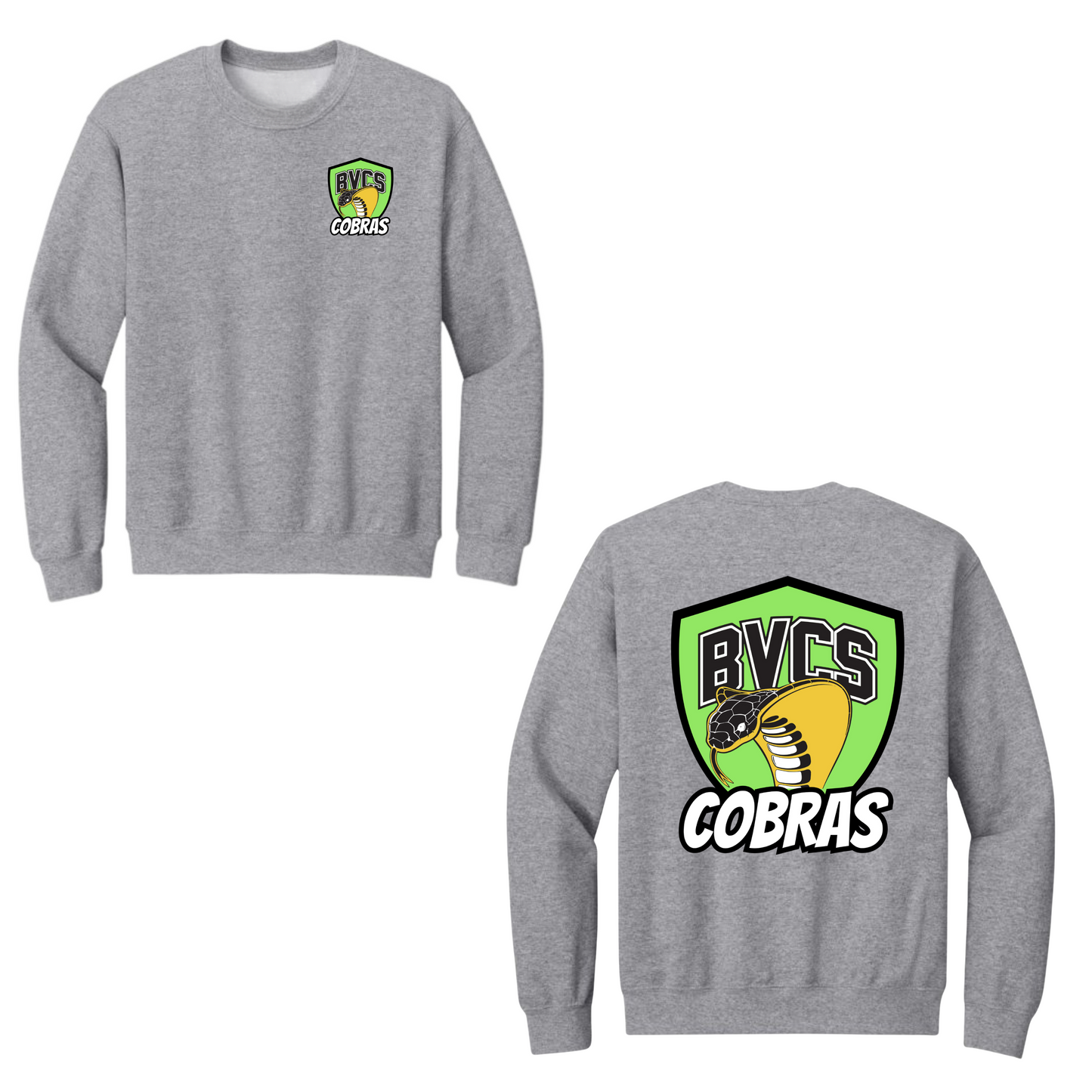 BVCS Crewneck Sweatshirt - Neon Green Cobra Crests - Grey
