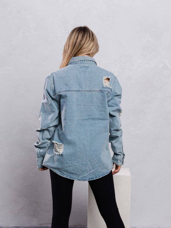 Trio Urban - Long Denim Jacket - Blue