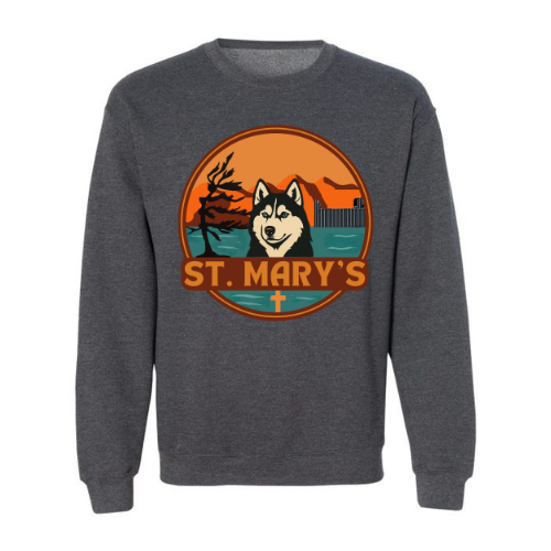St. Mary's Crewneck Sweatshirt - Oversize Logo - Dark Heather