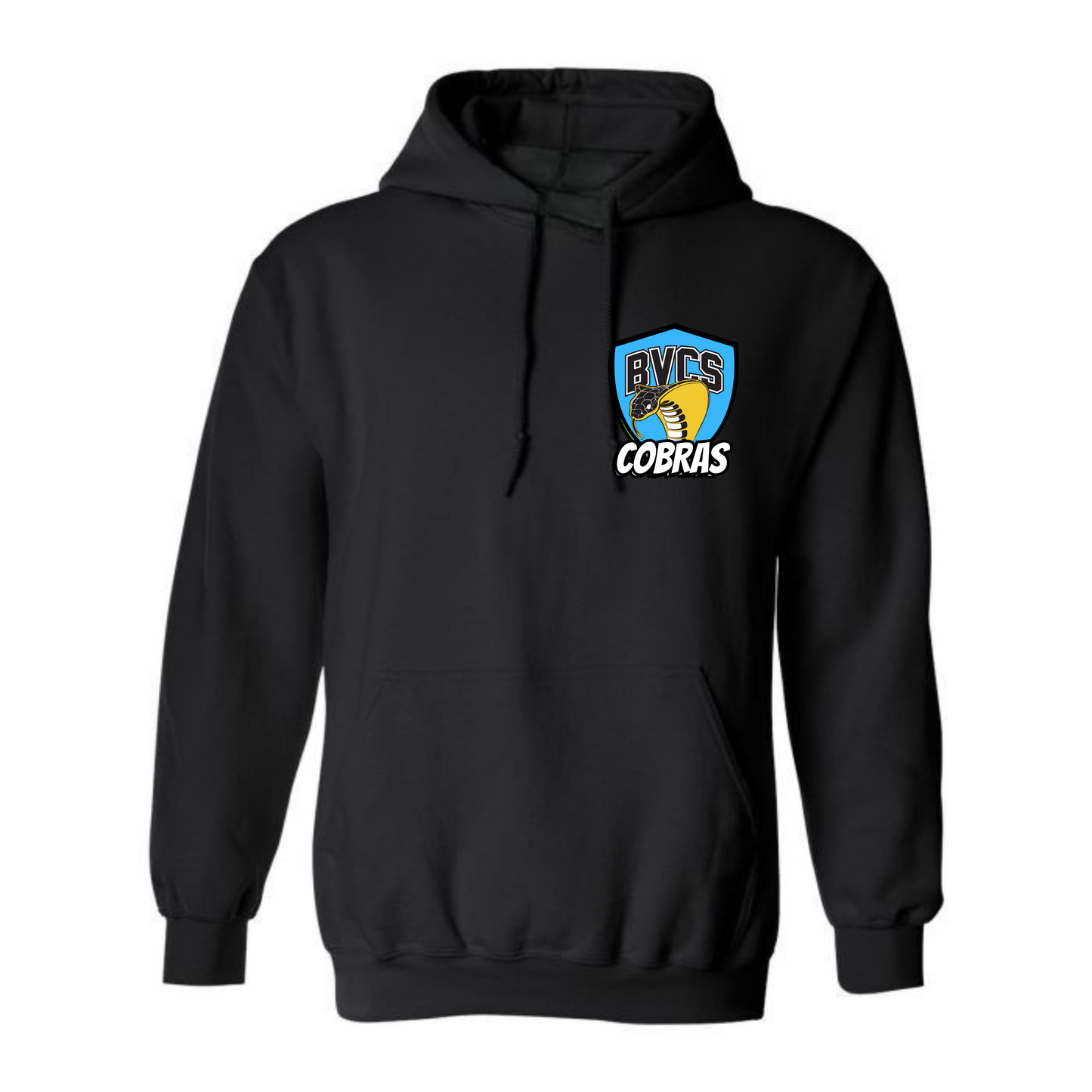 Adult Personalized BVCS Neon Blue Cobra Hooded Sweatshirt - Black