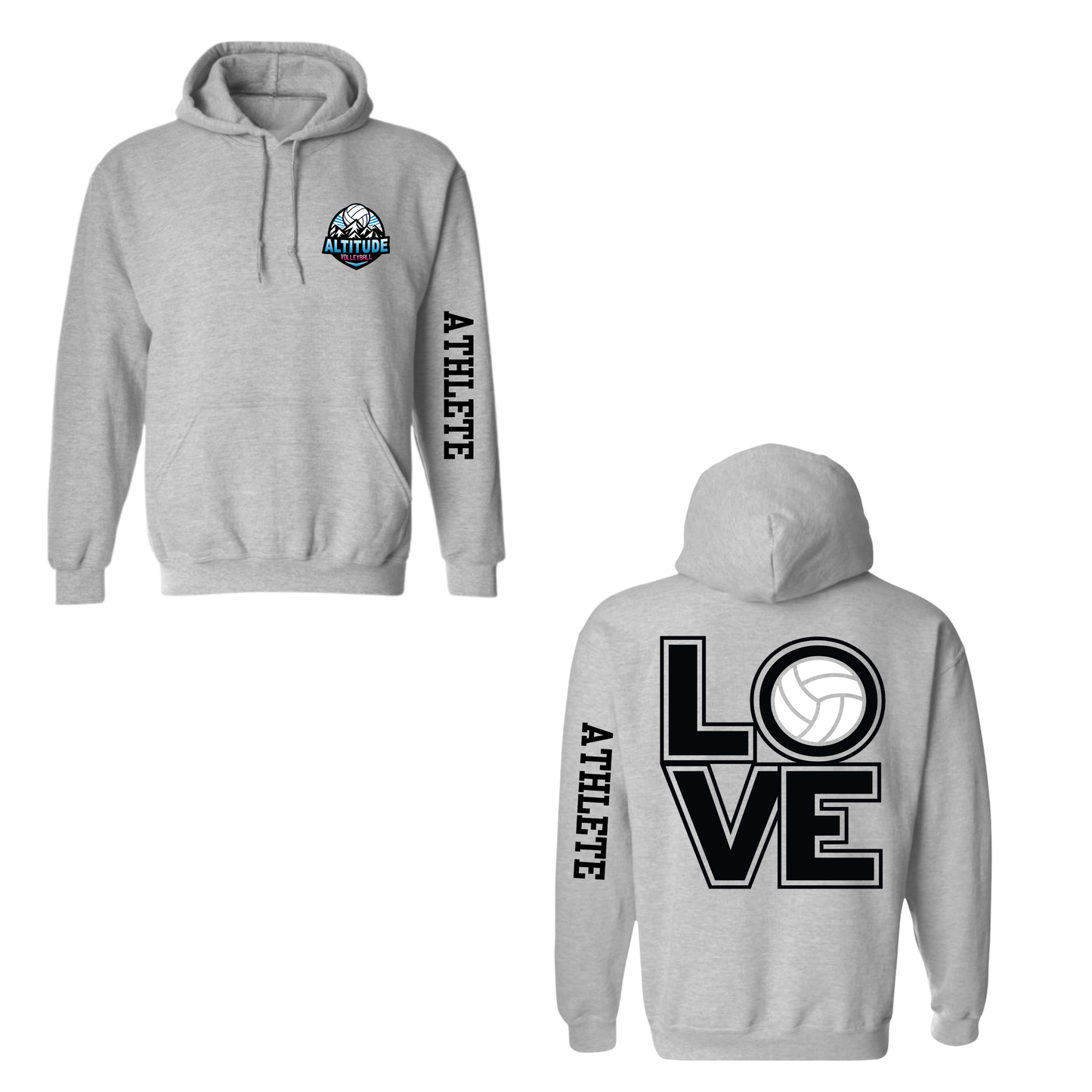 Altitude Personalized Volleyball LOVE Hooded Sweatshirt - Grey (Youth & Adult)