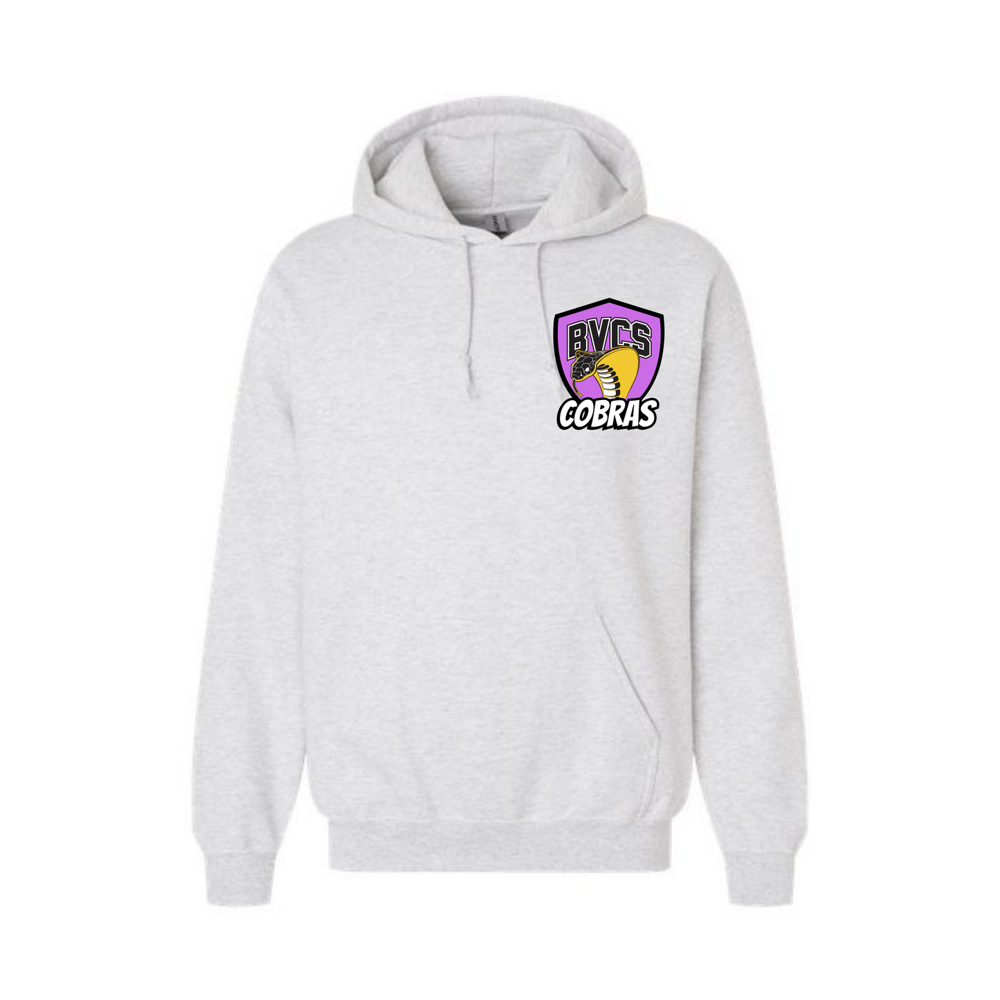 Adult Personalized BVCS Neon Purple Cobra Hooded Sweatshirt - Ash