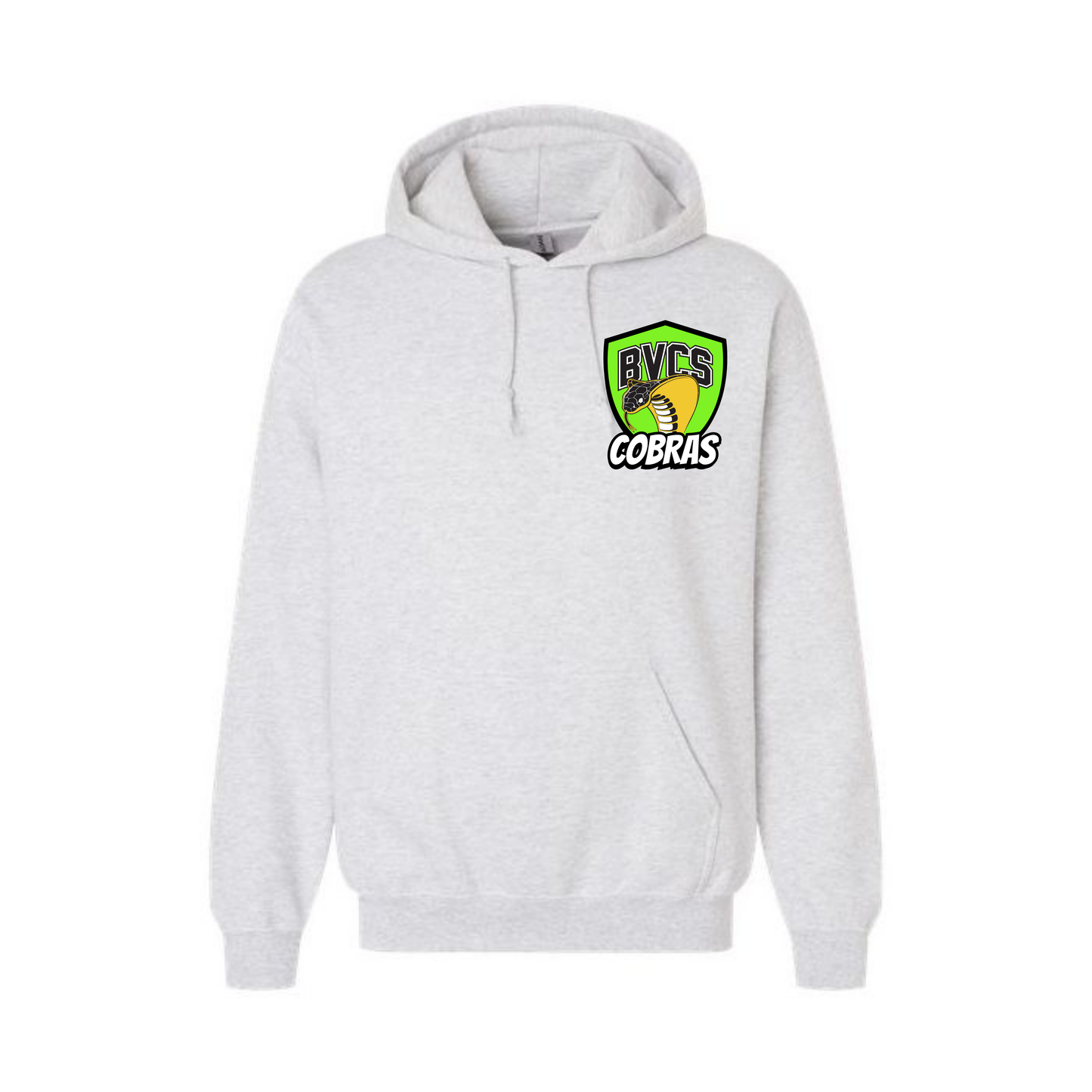 Adult Personalized BVCS Neon Green Cobra Hooded Sweatshirt - Ash