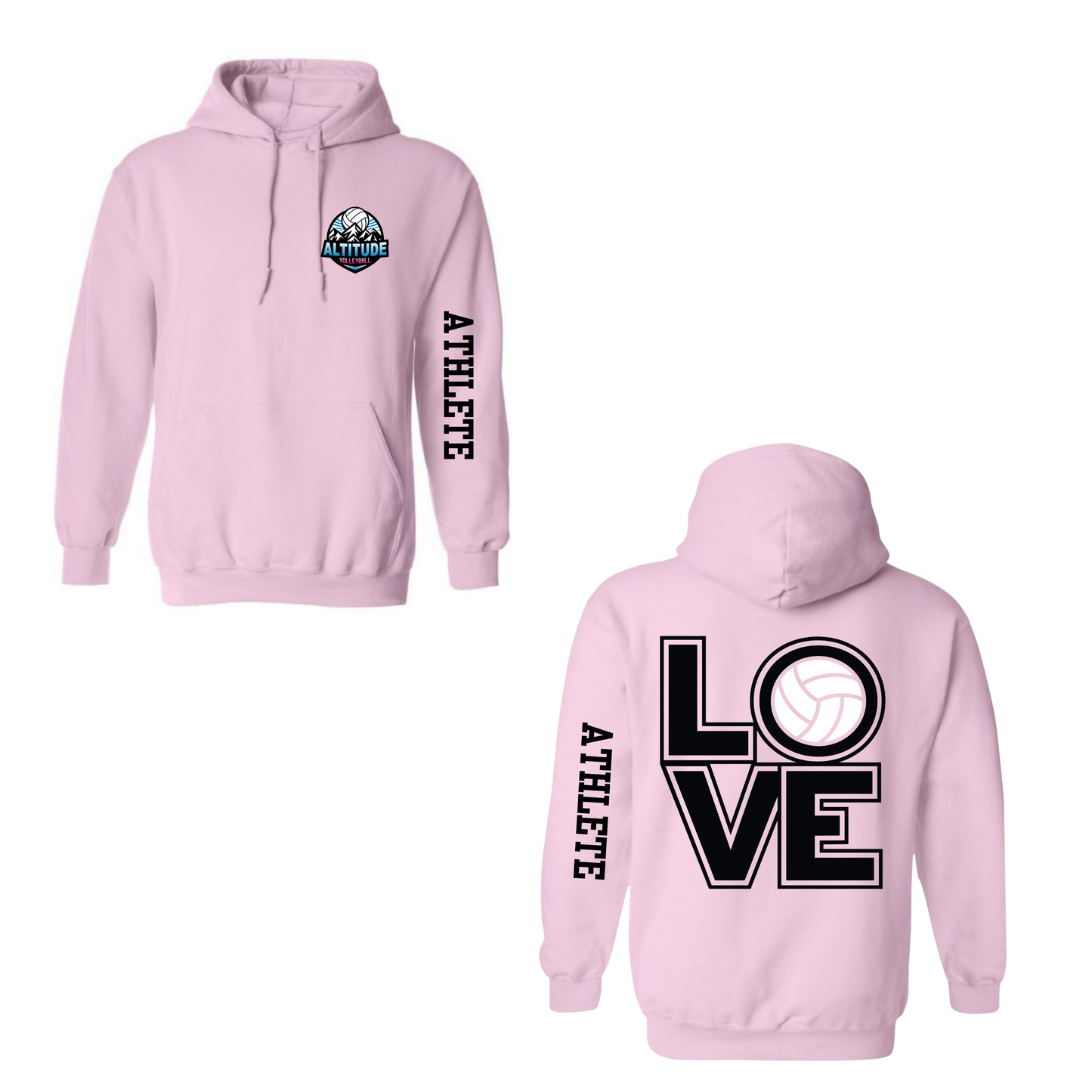 Altitude Personalized Volleyball LOVE Hooded Sweatshirt - Soft Pink (Youth & Adult)