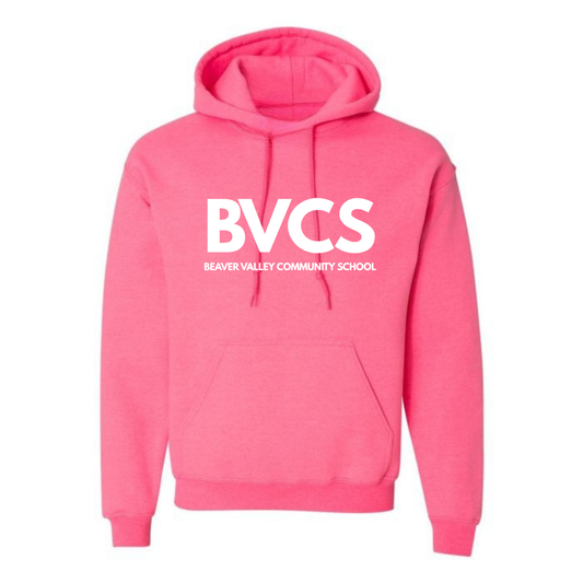 Adult Personalized BVCS Large White Logo Hooded Sweatshirt - Safety Pink