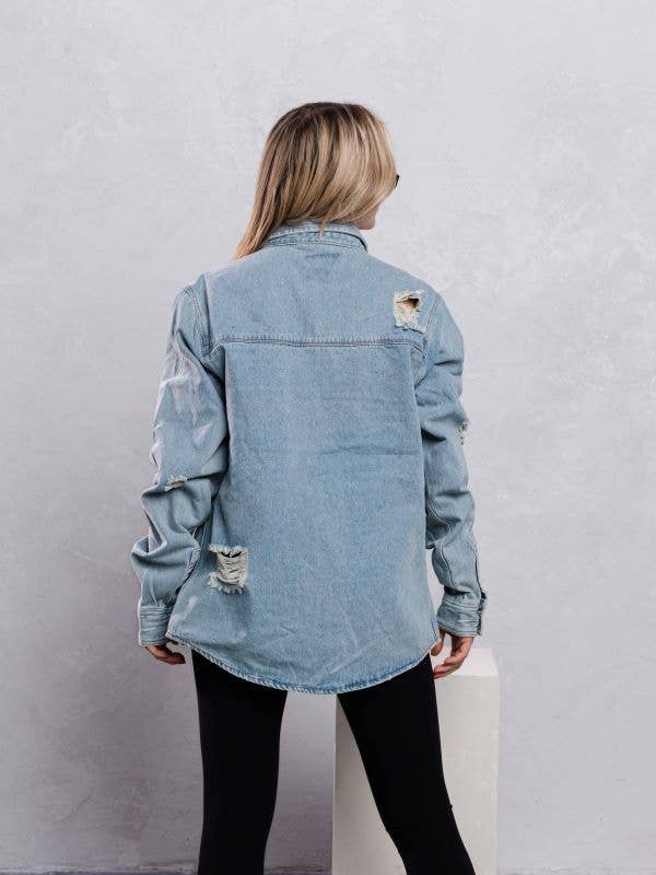 Trio Urban - Long Denim Jacket - Blue