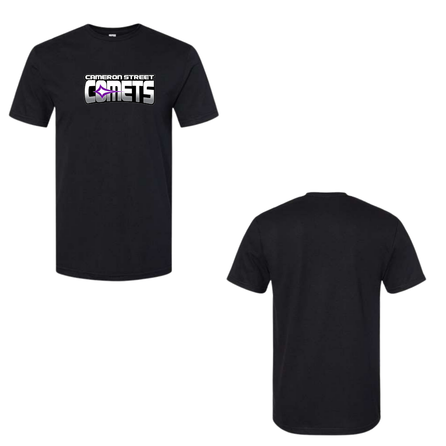 Cameron Street Comets Crewneck Tee - Black / Large Purple Logo