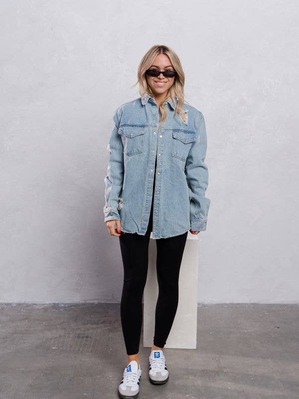 Trio Urban - Long Denim Jacket - Blue