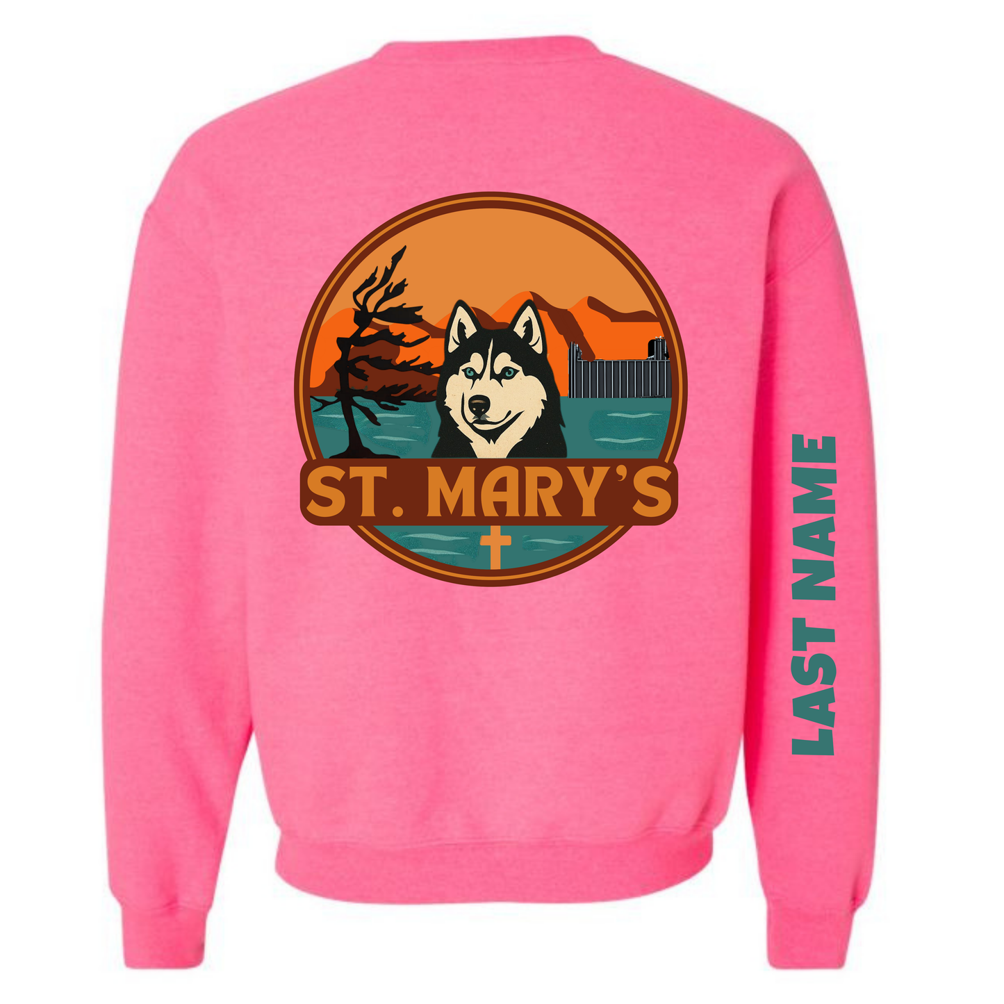 Kindness Collection Personalized St. Mary's Oversize Logo Crewneck Sweatshirt - Safety Pink