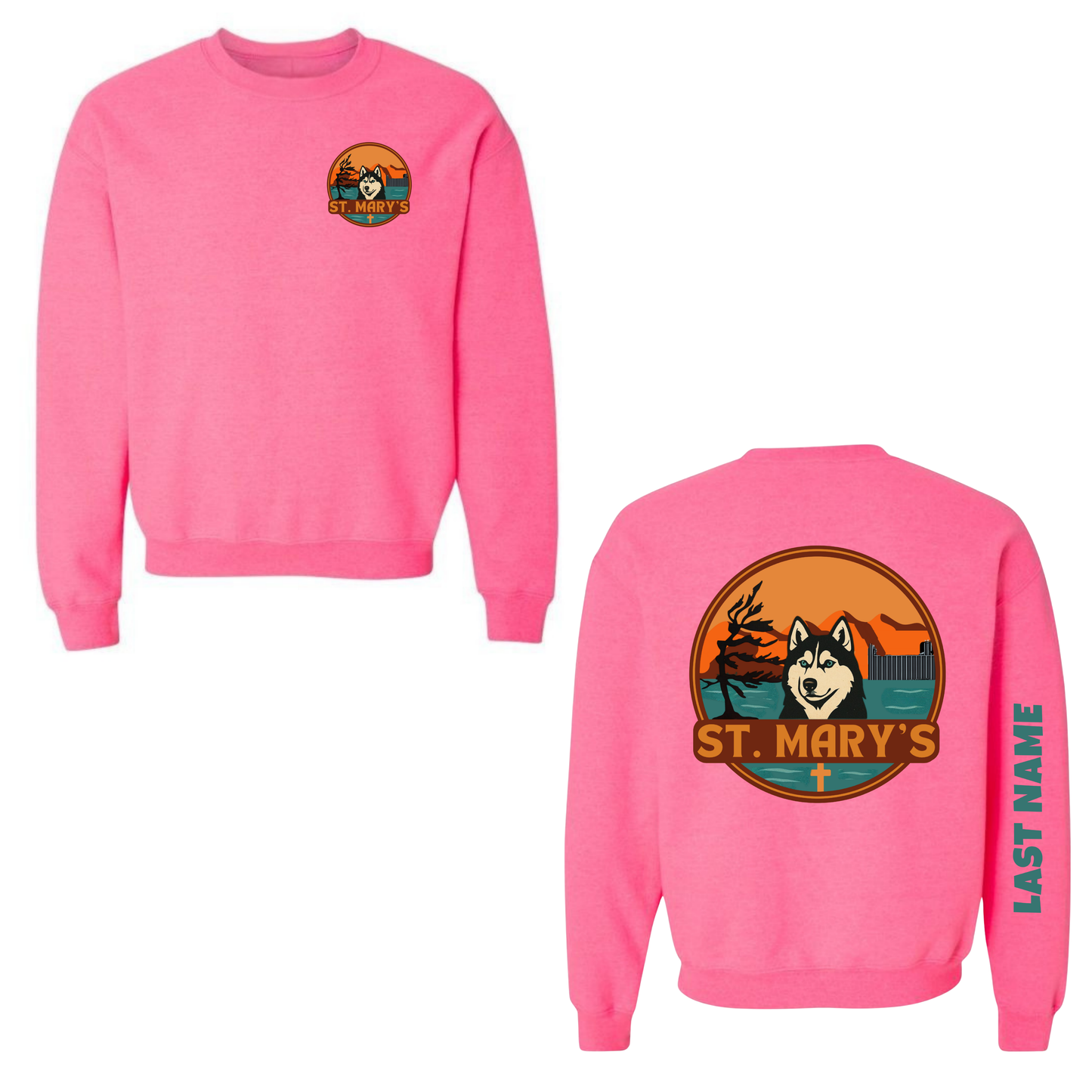 Kindness Collection Personalized St. Mary's Oversize Logo Crewneck Sweatshirt - Safety Pink