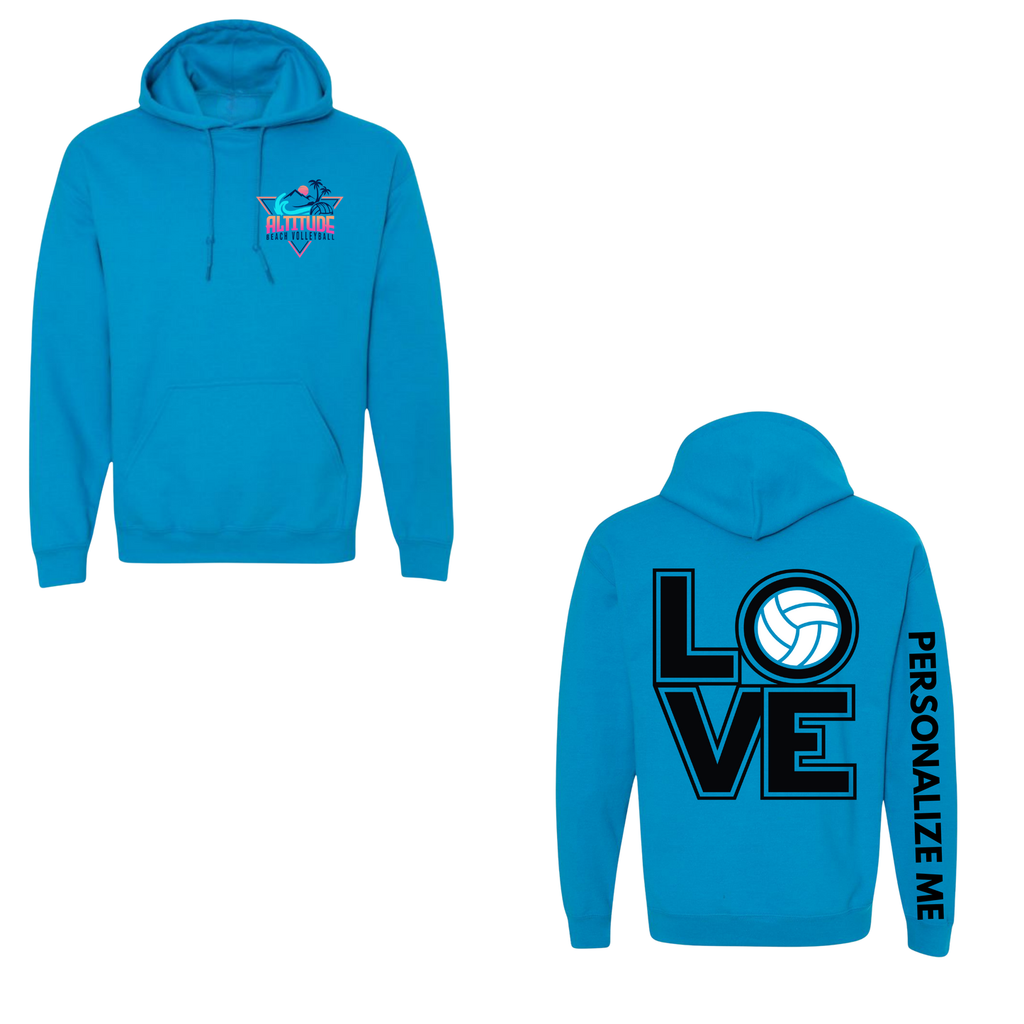 Altitude Adult Personalized Volleyball LOVE Hooded Sweatshirt - Sapphire