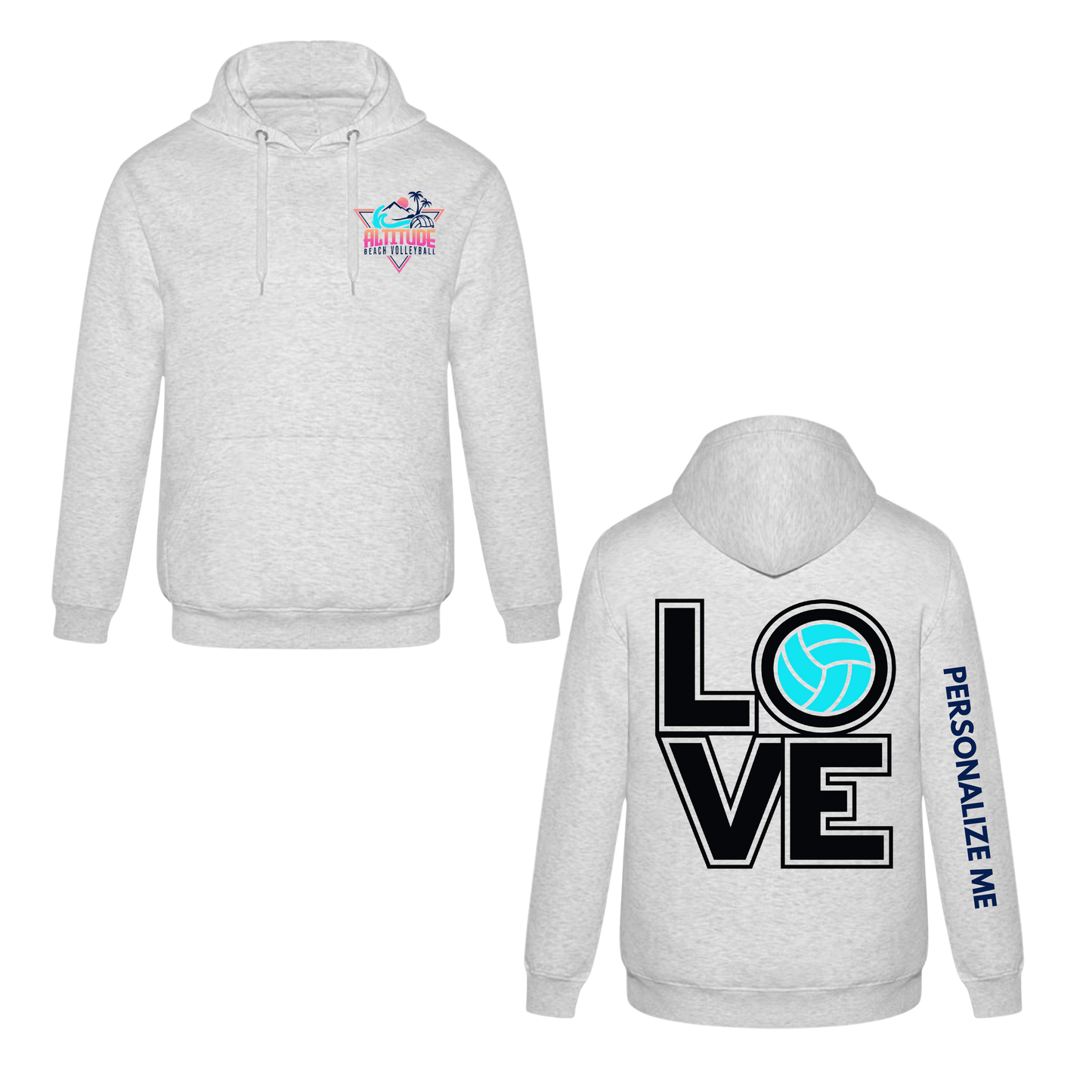 Altitude Adult Personalized Volleyball LOVE Hooded Sweatshirt - Ash Grey