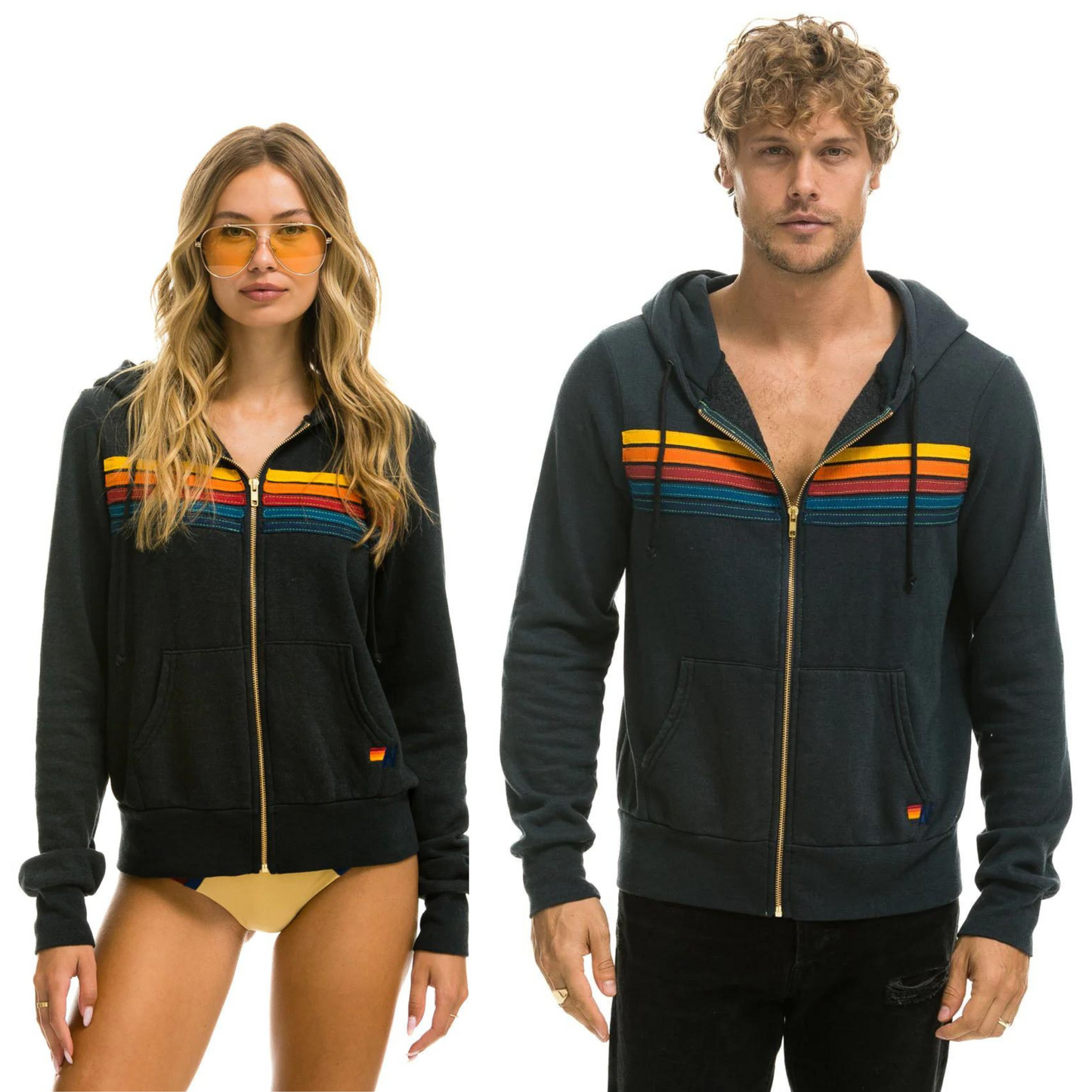 Adult 5 Stripe Zip Hoodie - Charcoal