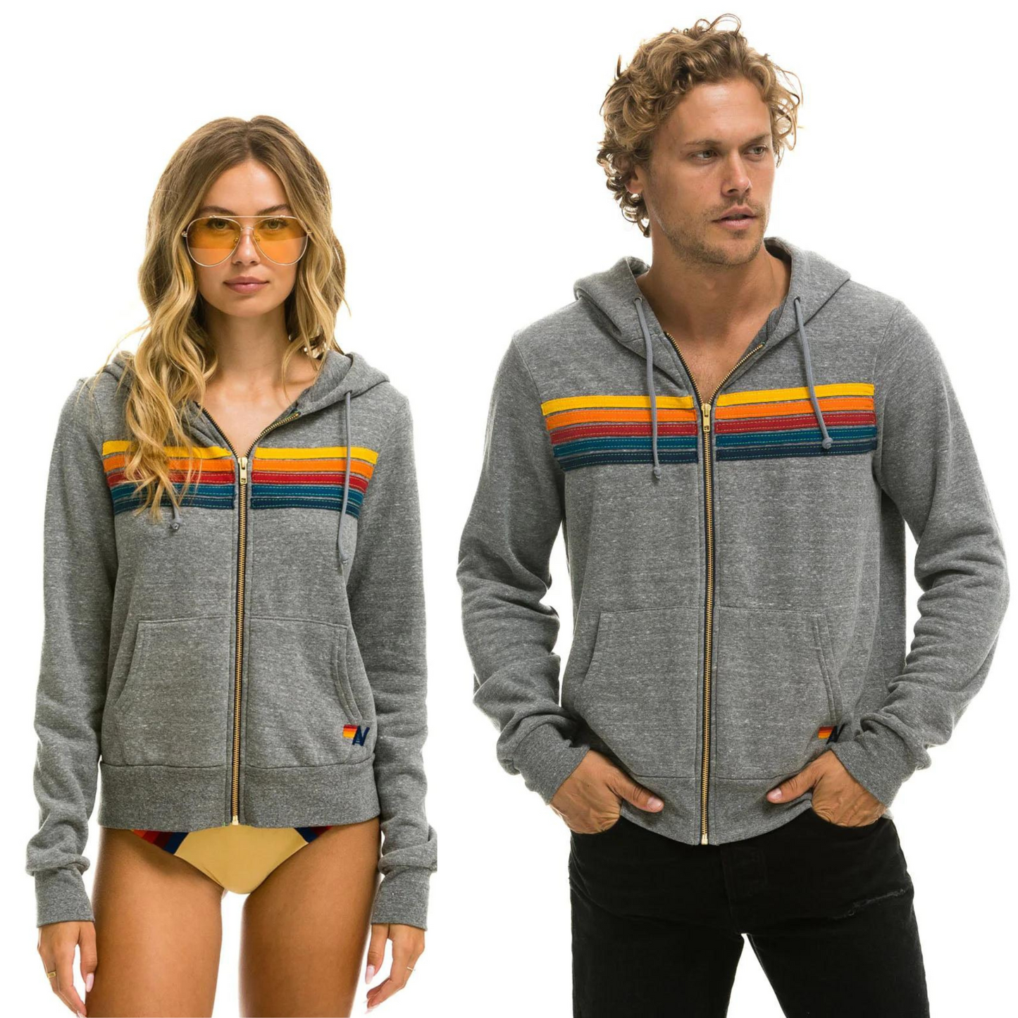 Aviator Nation - Adult 5 Stripe Zip Hoodie - Heather Grey