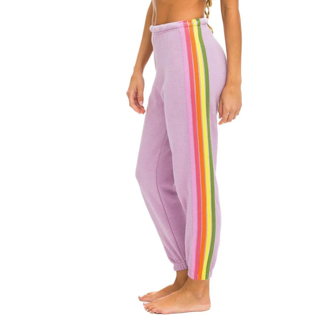 Aviator Nation - Women's 5 Stripe Sweatpants - Mauve/Pink/Green