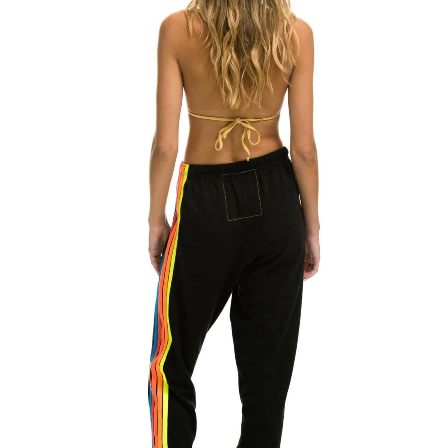 Aviator Nation - Women's 5 Stripe Sweatpants - Black/Neon Rainbow